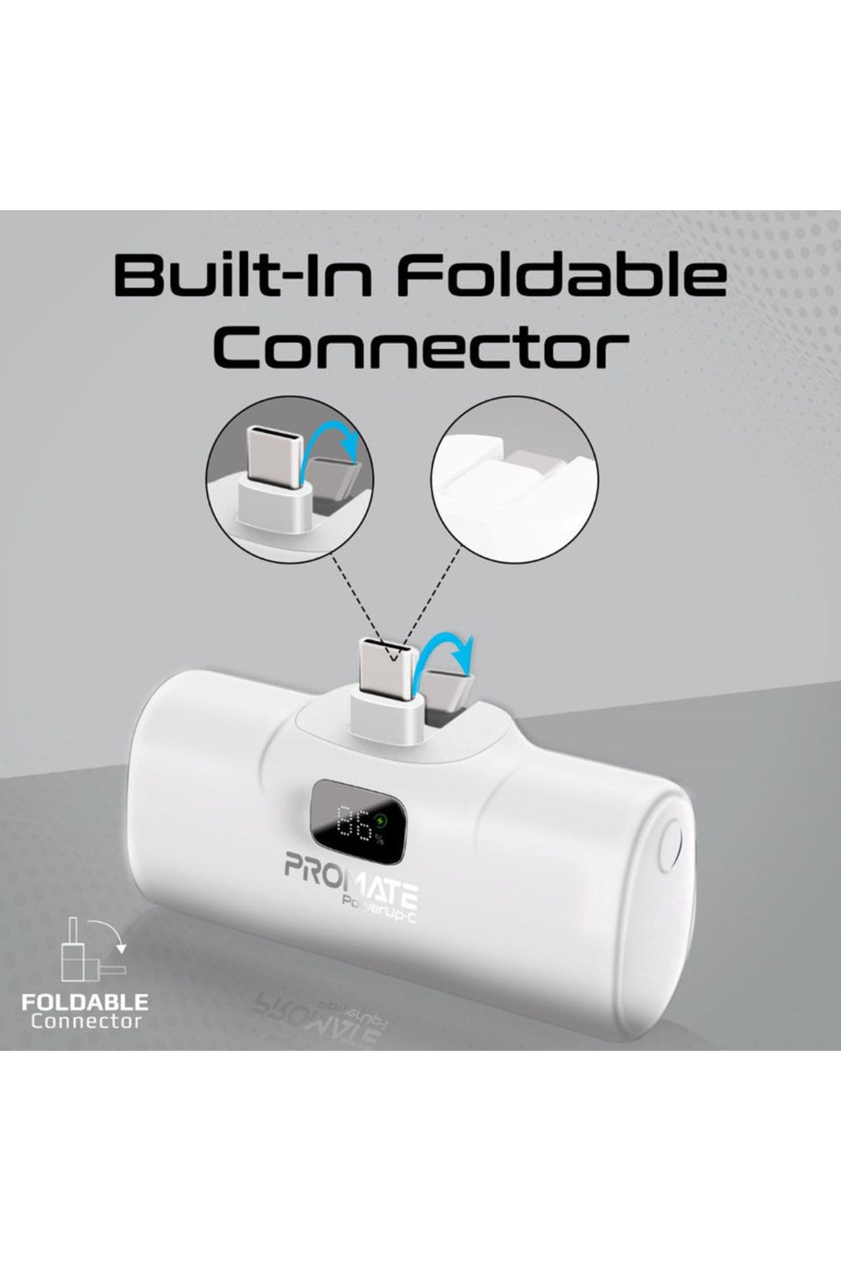 Promate-PowerUp-C Power Bank 5000mAh with Fast Charging and Built-in USB-C Connector - White 3