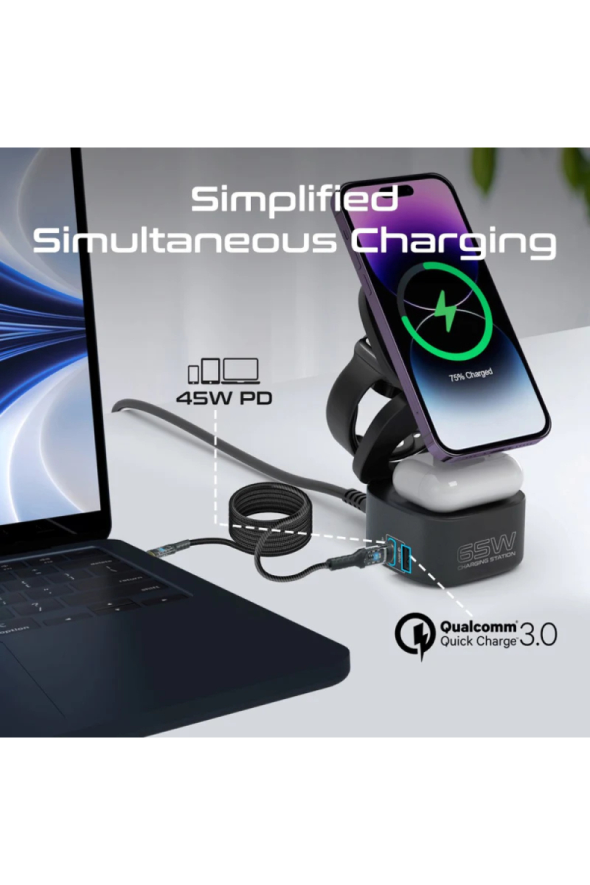 Promate-Rubix 5-in-1 Foldable Multi-Use Wireless Charging Station with MagSafe Support 65W - Black 5