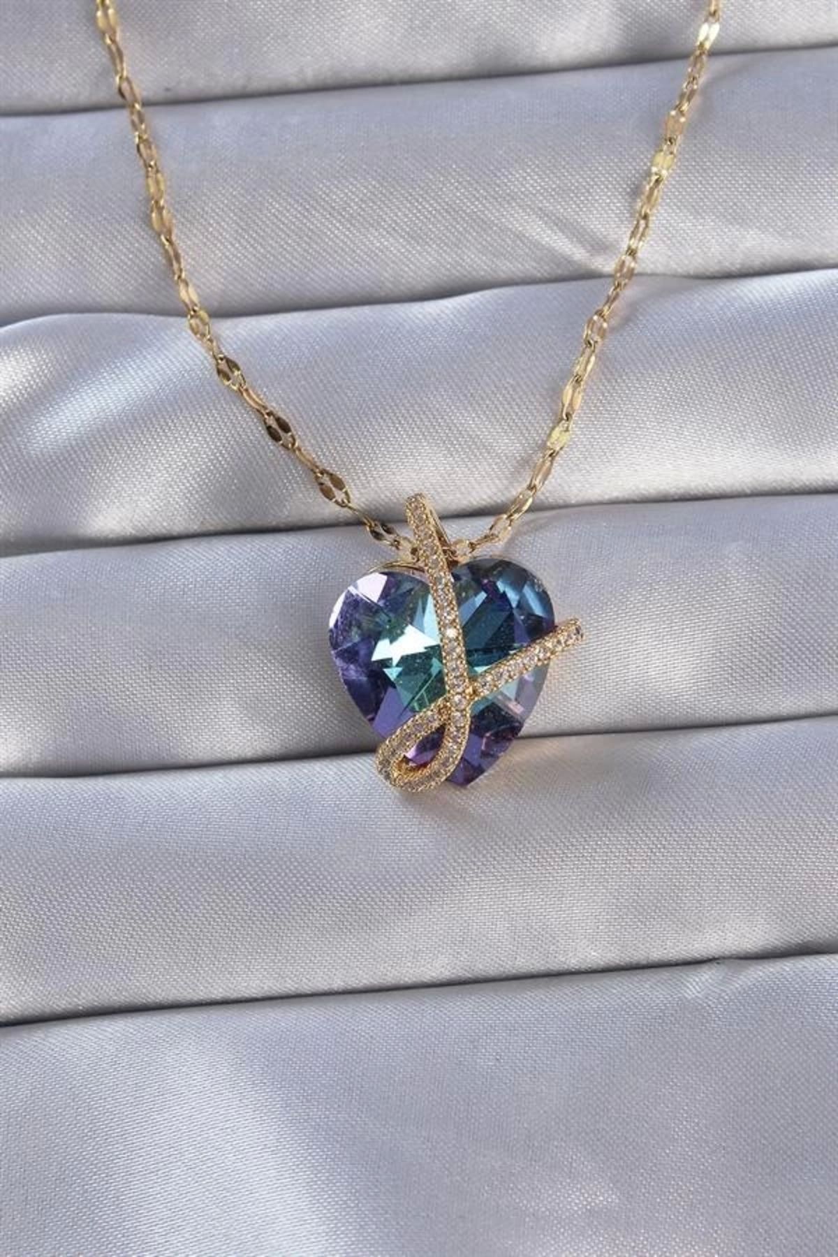 Lale Moda 316L Çelik Zincirli Gold Renk Zirkon Taşlı Anna Kalp Kolye