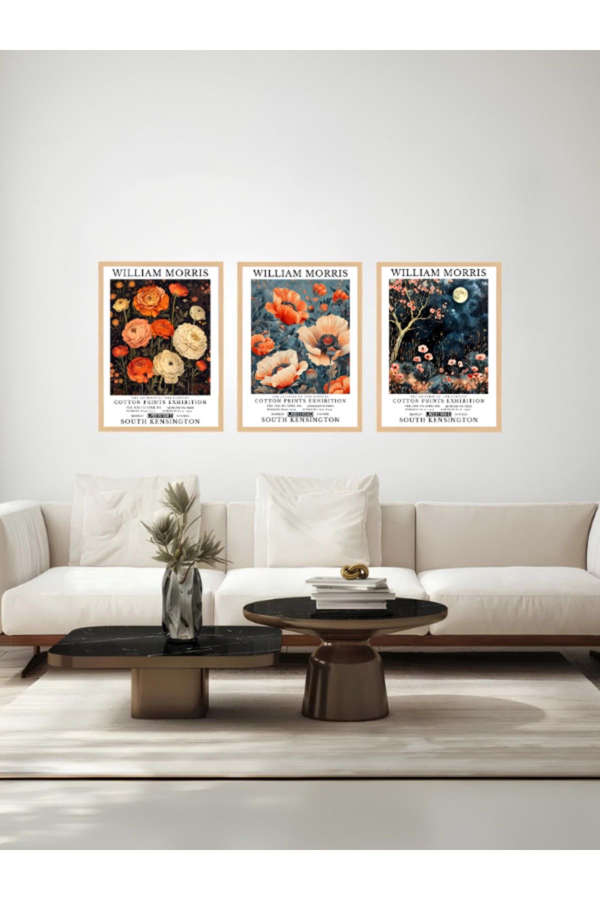 Tuba Decor 3 Parça Ahşap Çerçeve Görünümlü bohem MDF Tablo Seti
