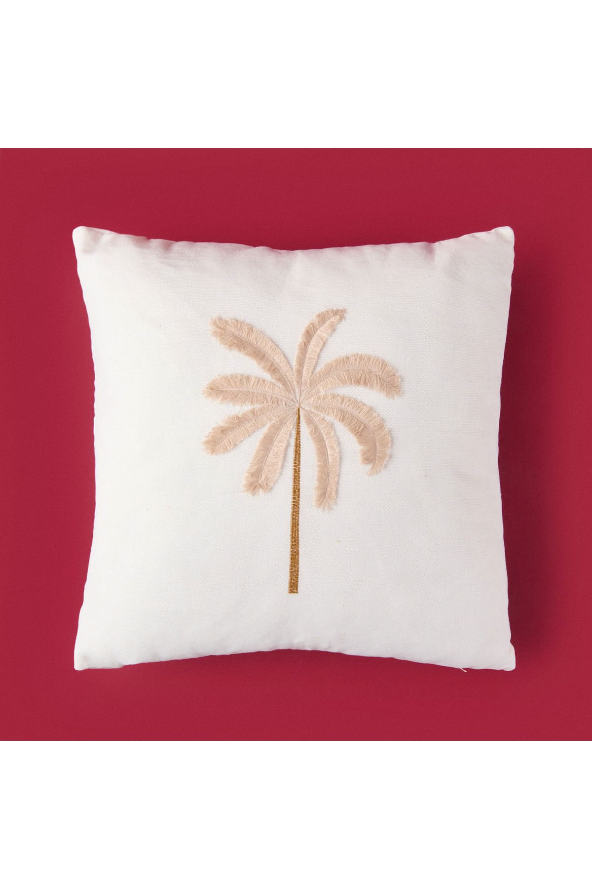 Evidea Soft Palm Breeze Nakışlı Kırlent - Ekru - 45x45 cm
