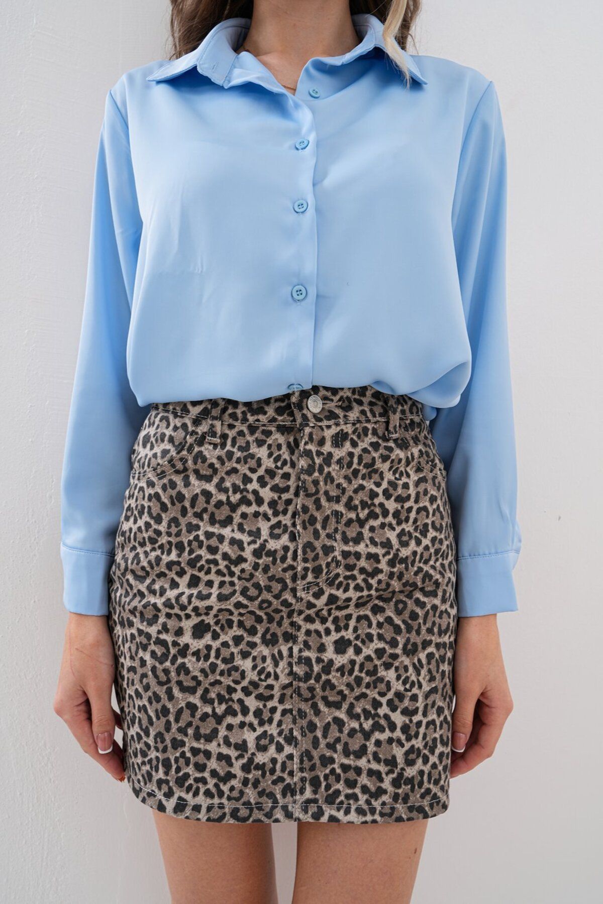 ipekpath Talia Leopar Desenli Gabardin Jean Etek