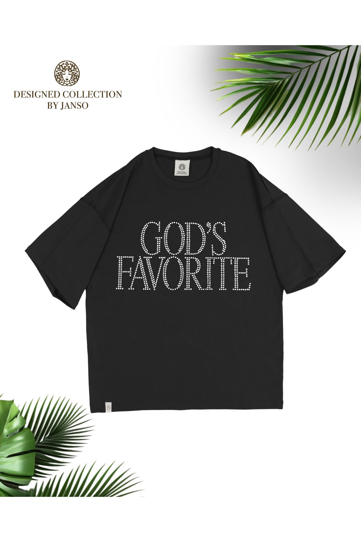 JANSO GROUP - KADIN KISA KOLLU TAŞ BASKILI TSHIRT OVERSİZE