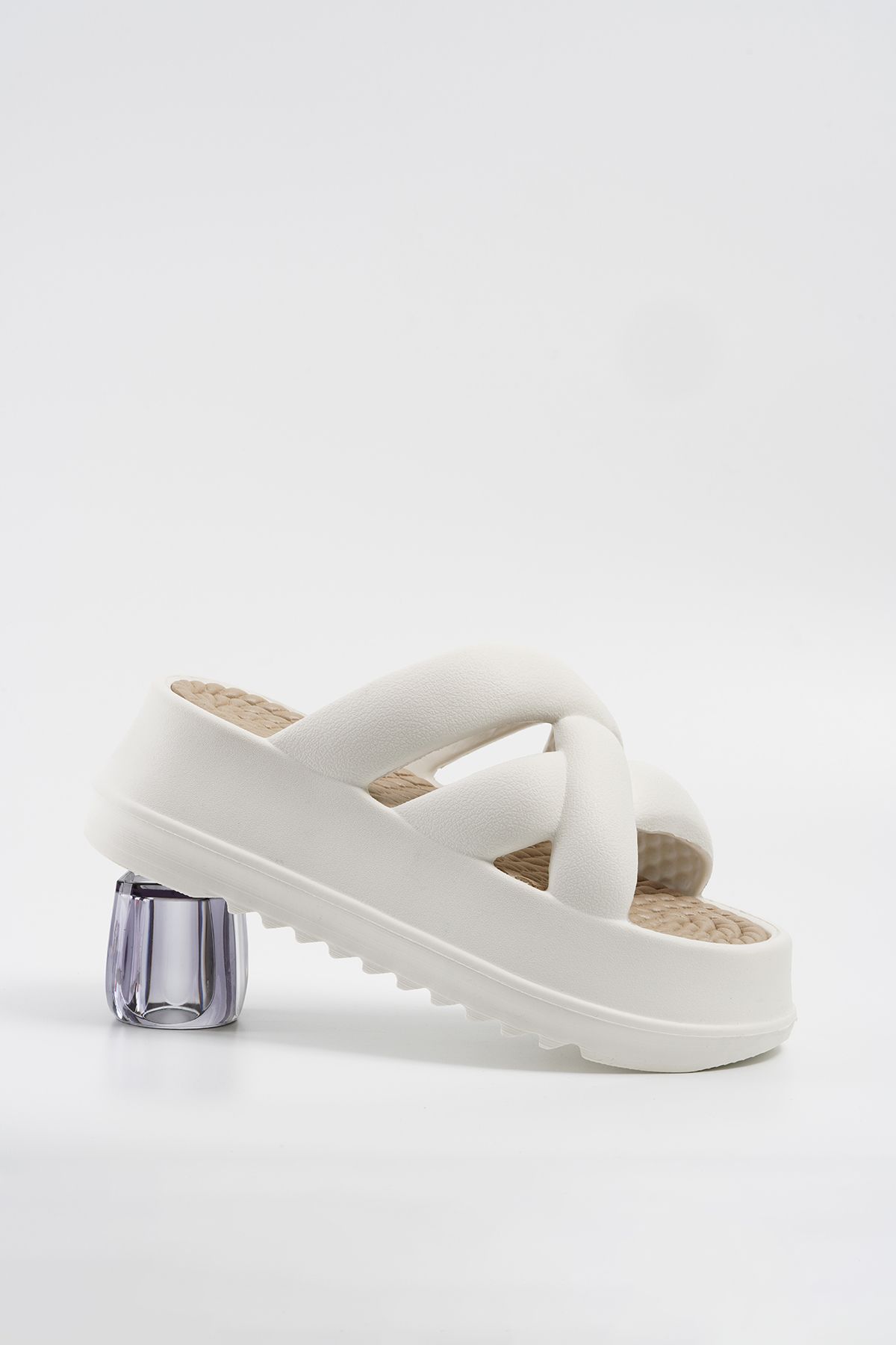 Beyond-Women's White Cross Banded High Sole Eva Slippers 6.5cm Byndpcb01 5