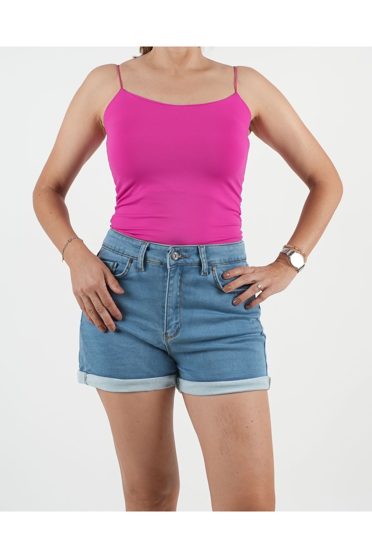 Parla Sports Şort Denim Likralı Katlı Paça