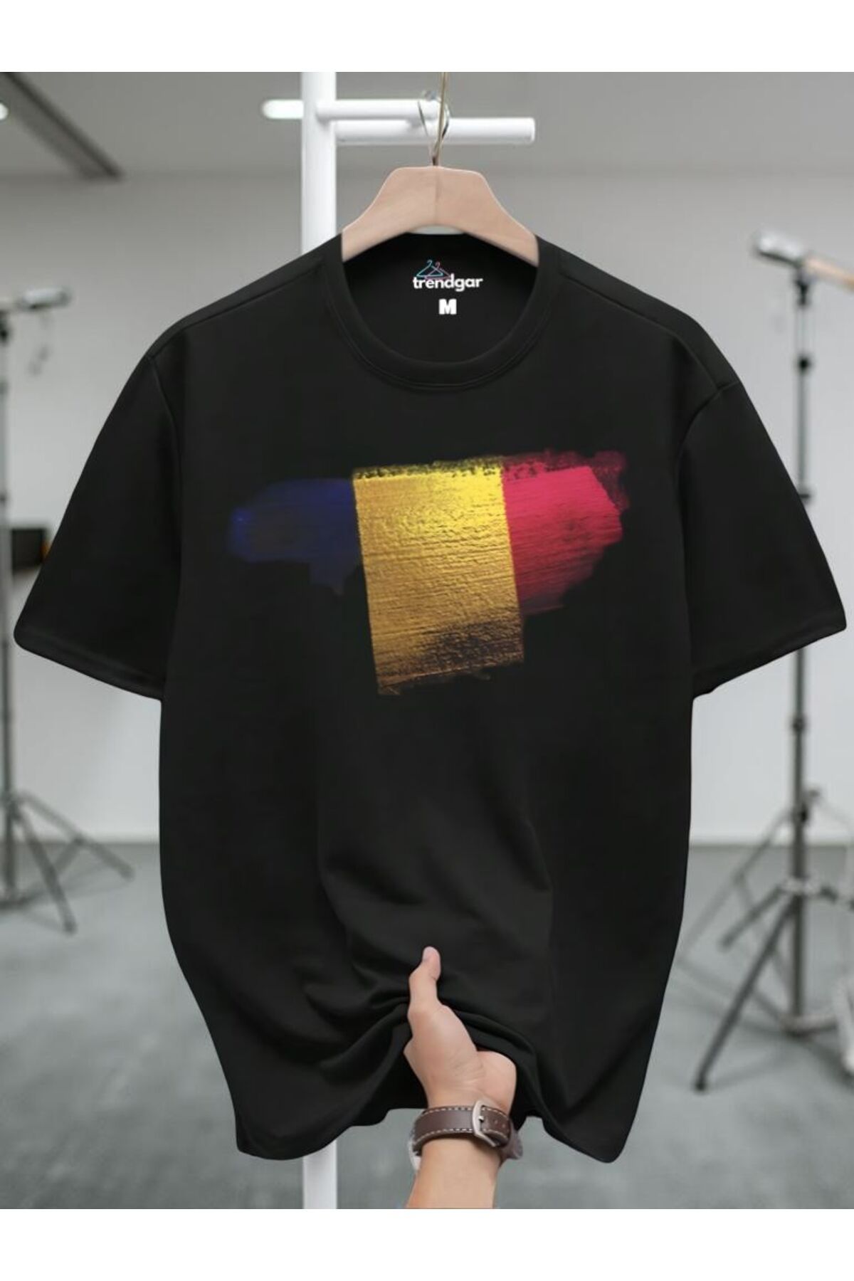 savuar Siyah Rome Baskılı Unisex Oversize T-shirt
