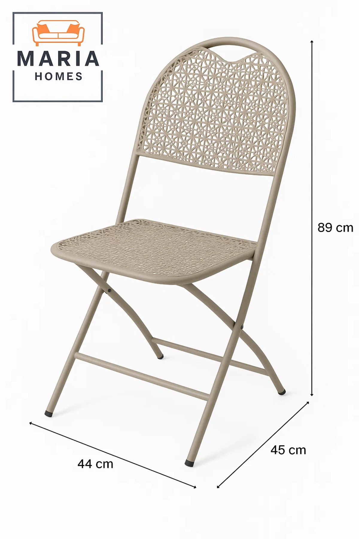 MARIA HOMES-Beige Folding Plastic Chair with Elegant Cut-Out Design – Lightweight & Space-Saving 5