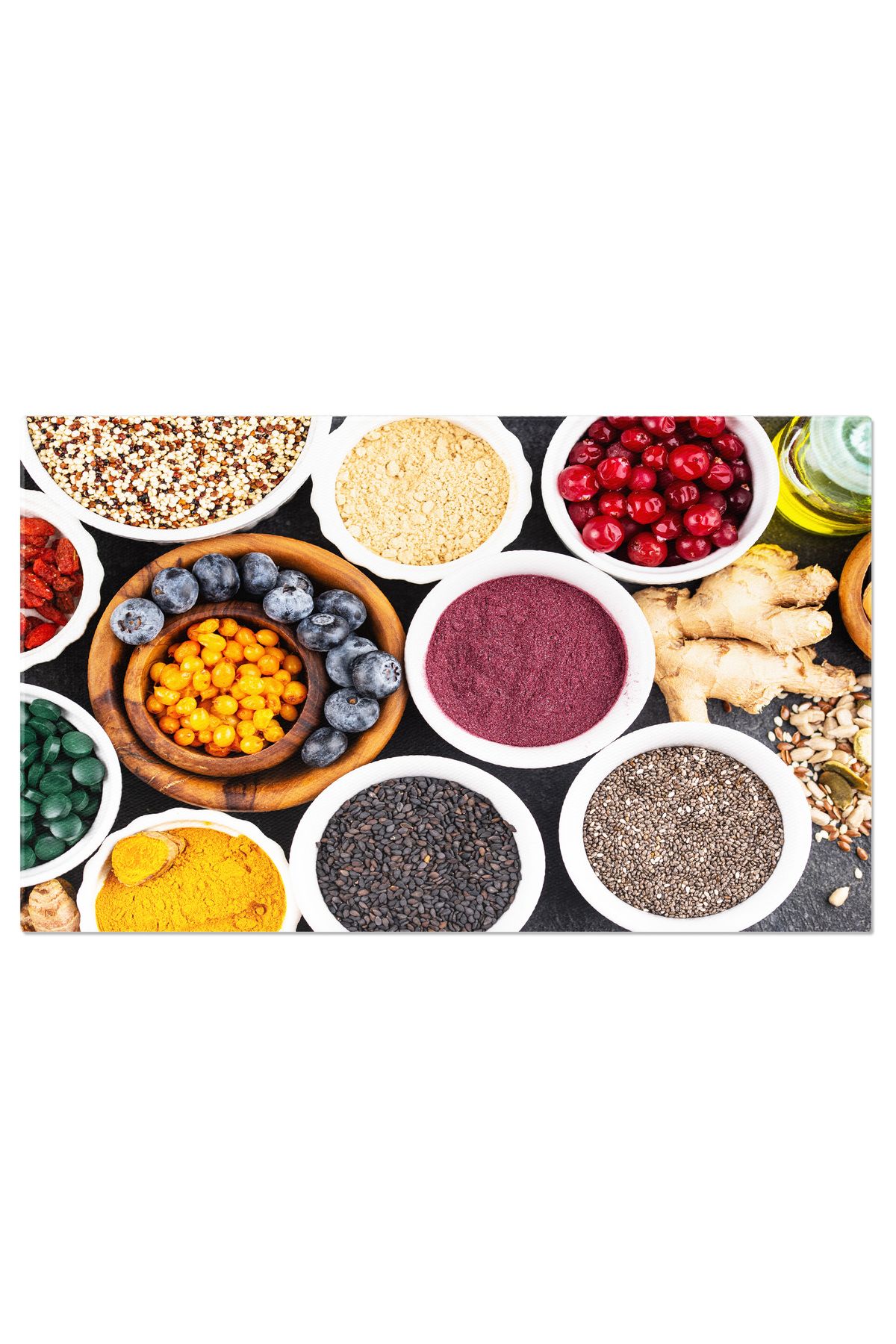 StoryGift Romania Tablou Canvas Superalimente Variate Si Suplimente Alimentare Sanatoase In Acai, Chlorella, Si - 40 x 25