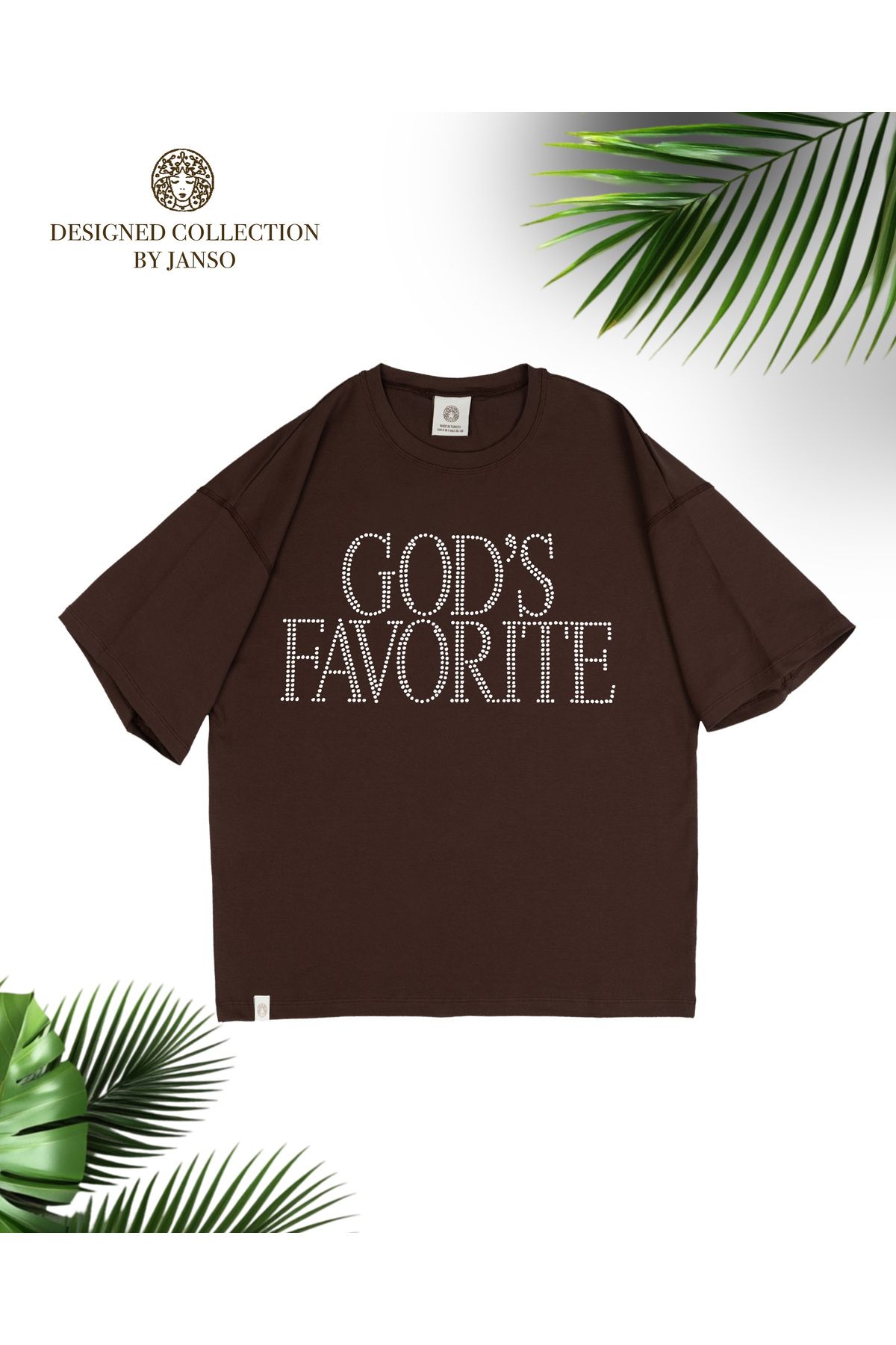 JANSO GROUP - KADIN KISA KOLLU TAŞ BASKILI TSHIRT OVERSİZE
