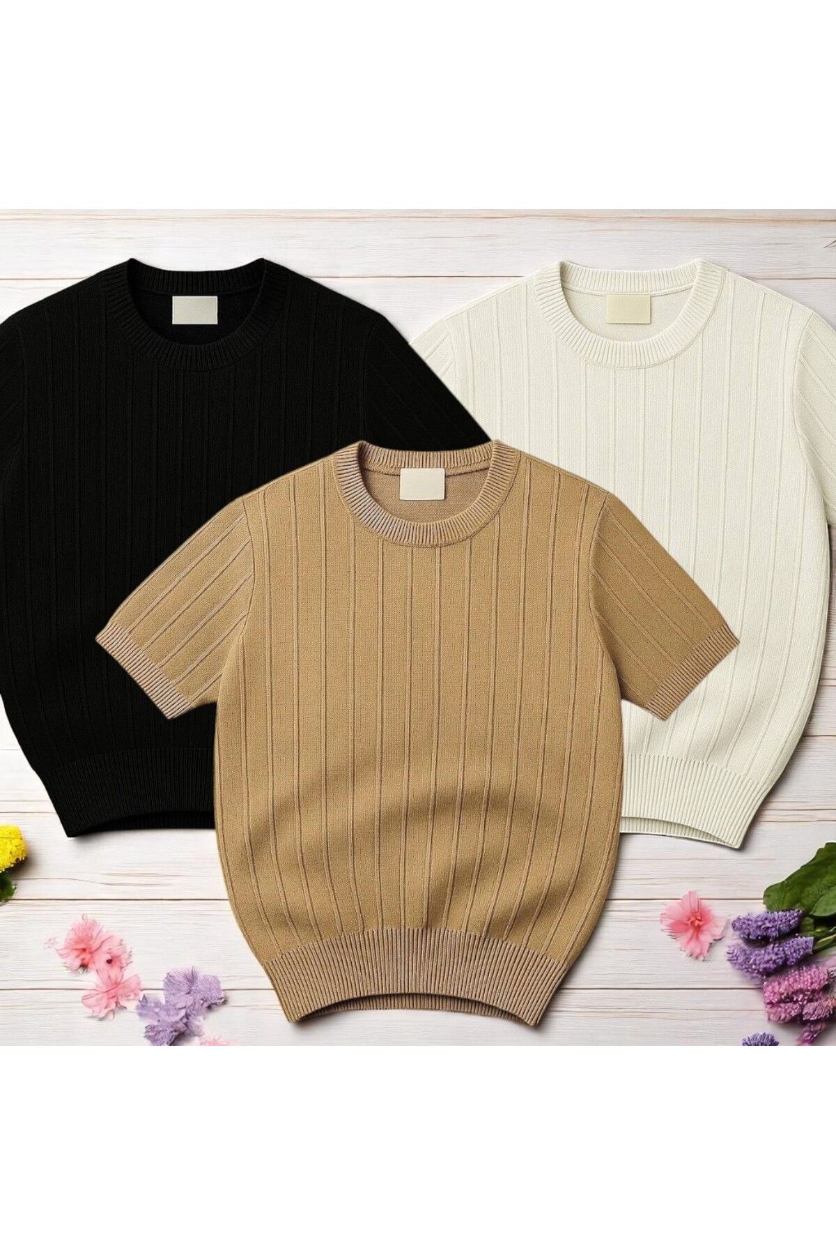 YONEZ MODA Erkek Rahat Kalıp Bisiklet Yaka Esnek 3 Adet Örme Triko Tişört