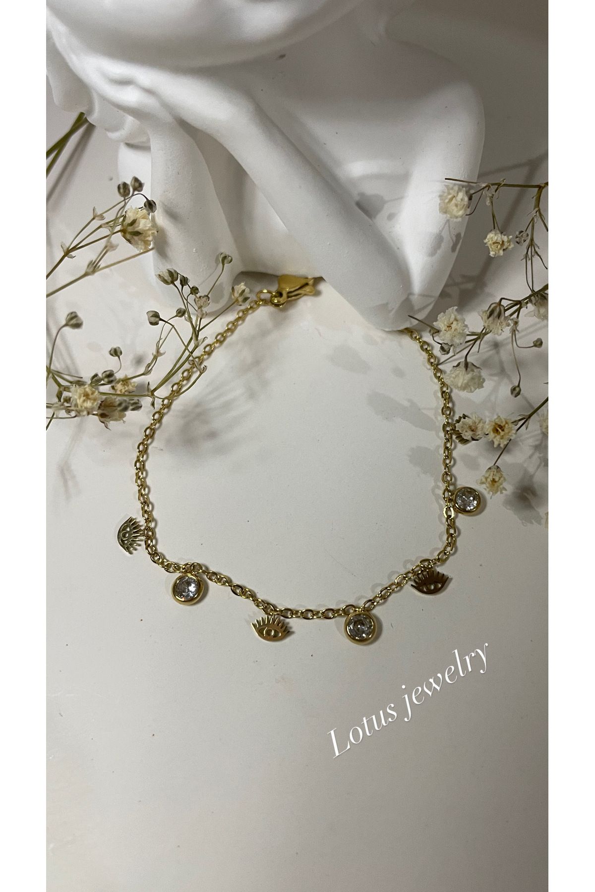Lotus Jewelry Göz ve taş detaylı paslanmaz çelik bileklik