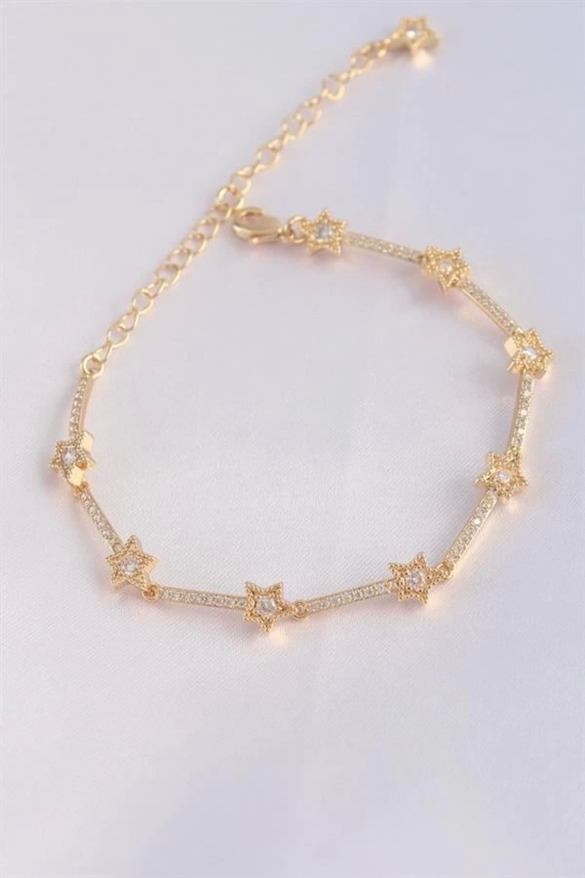 Lale Moda Vip Seri Pirinç Zirkon Taşlı Gold Renk Halley Model Bileklik