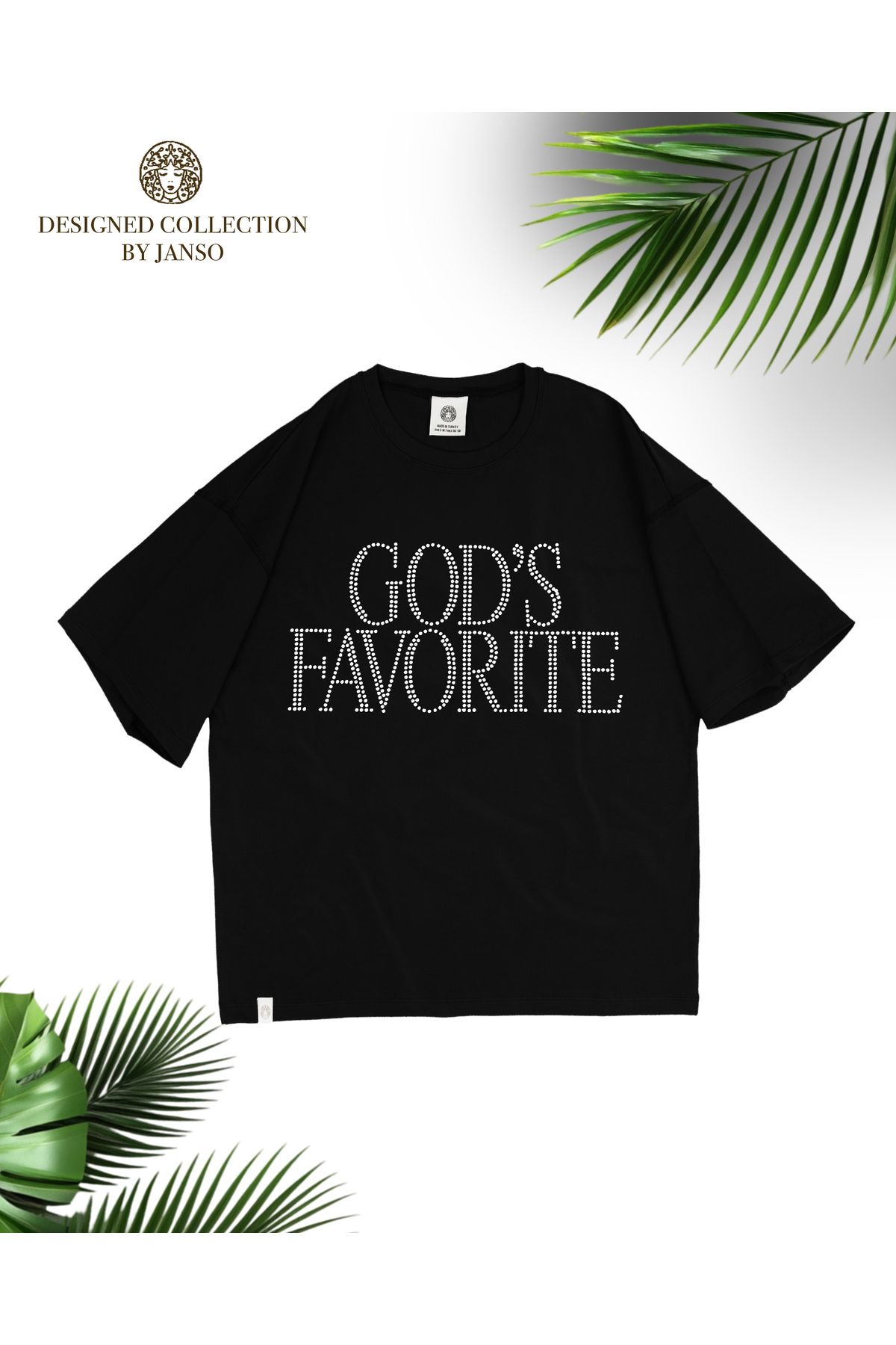 JANSO GROUP - KADIN KISA KOLLU TAŞ BASKILI TSHIRT OVERSİZE