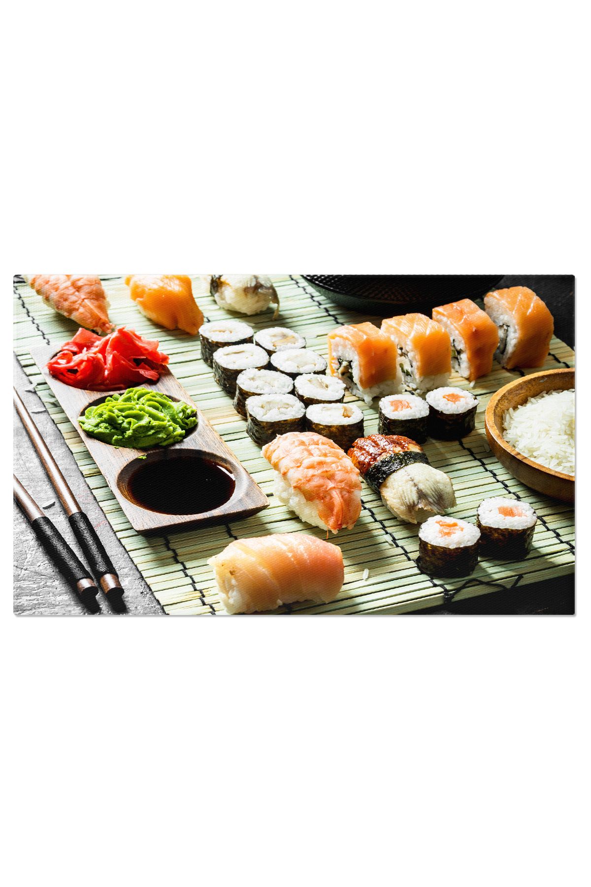 StoryGift Romania Tablou Canvas Set De Rulouri De Sushi Japonez Cu Sos Si Betisoare, O Delicata Pasiune Gastronom - 40 x 25