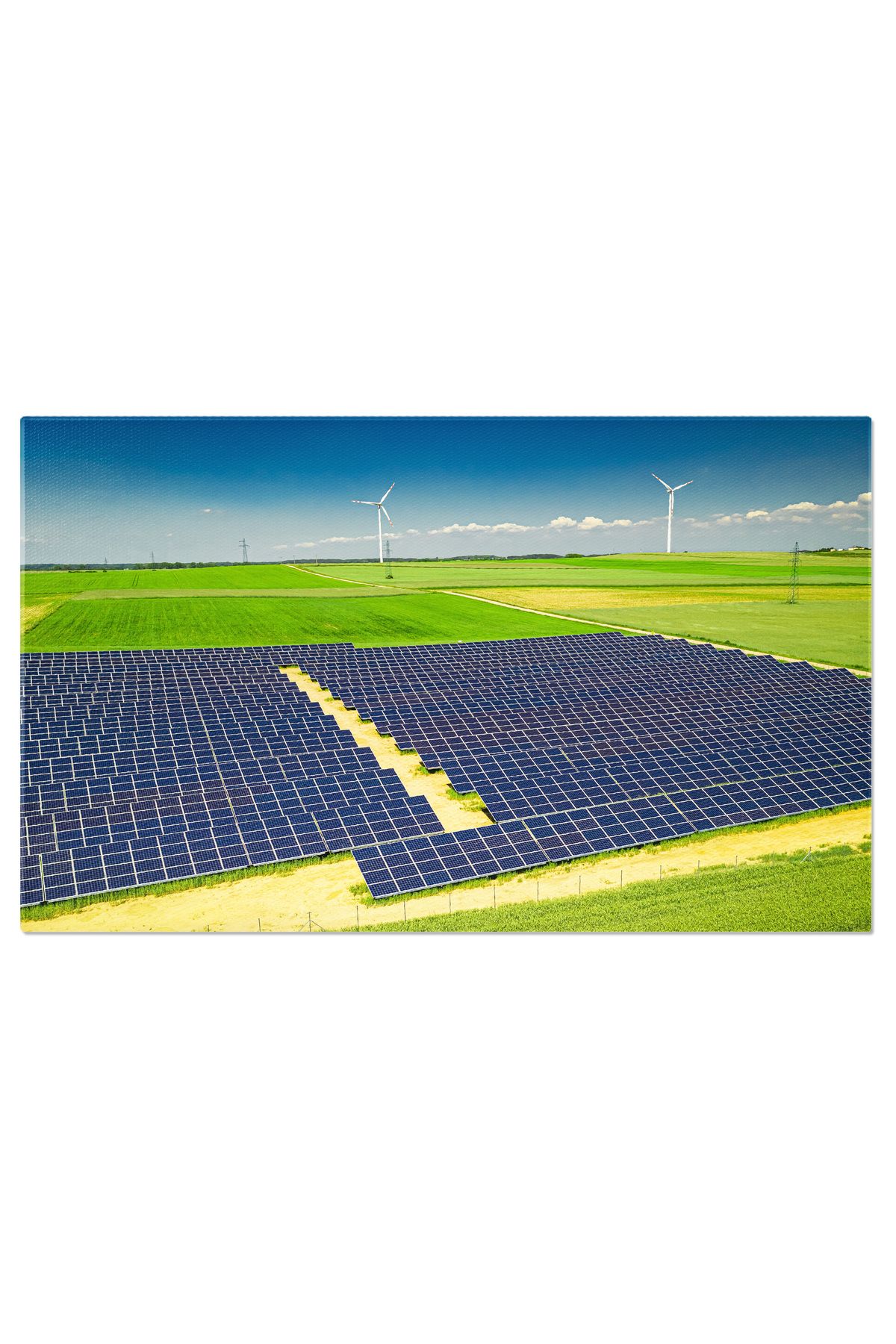 StoryGift Romania Tablou Canvas - Surse De Energie Durabila: Turbine Eoliene Si Panouri Fotovoltaice - 40 x 25