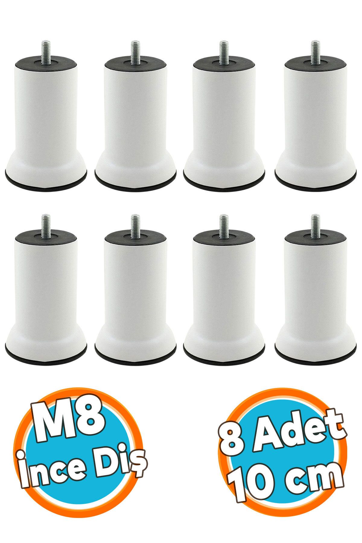 NZB Mobilya Metal Kanepe Yatak Baza Koltuk Orta Destek Ayağı M8 Civata Beyaz Metal Ayak 10 Cm 4 Adet
