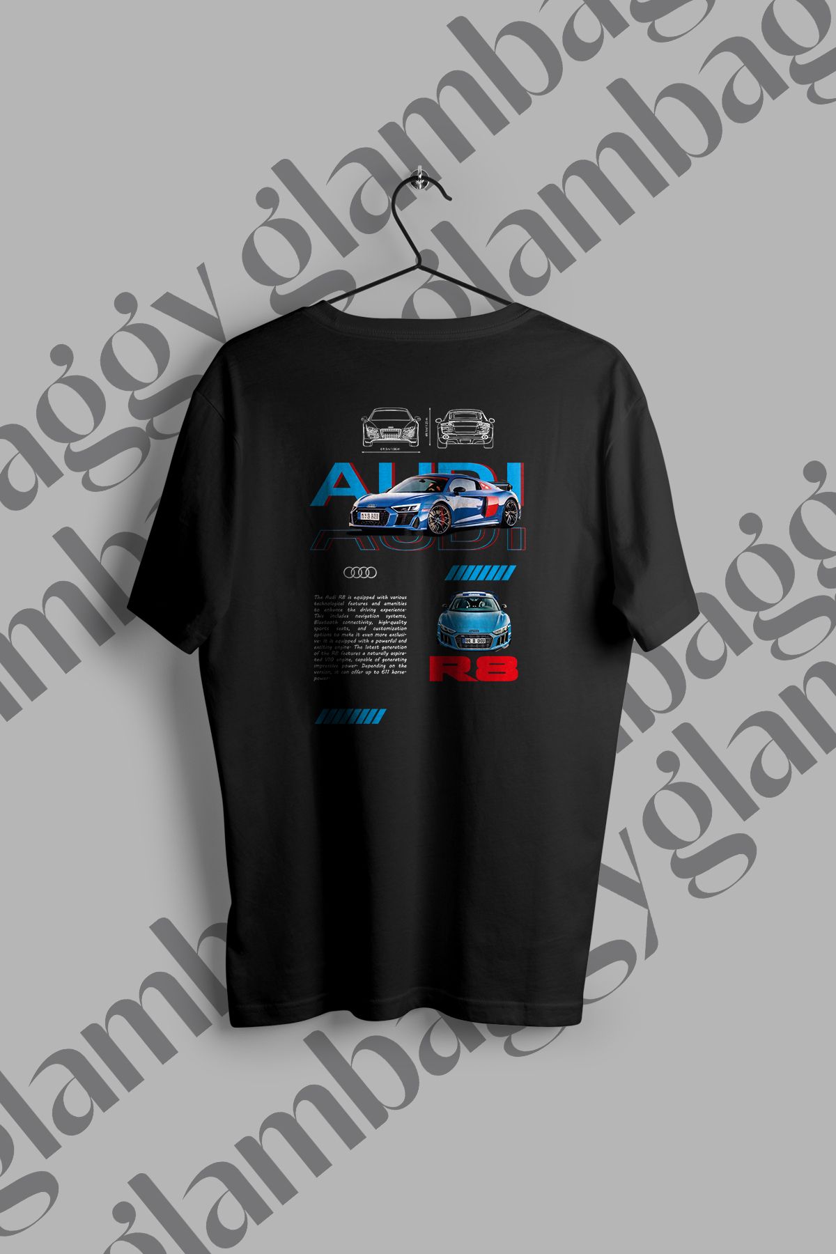 Glambaggy Audi R8 Baskılı Siyah Tişört