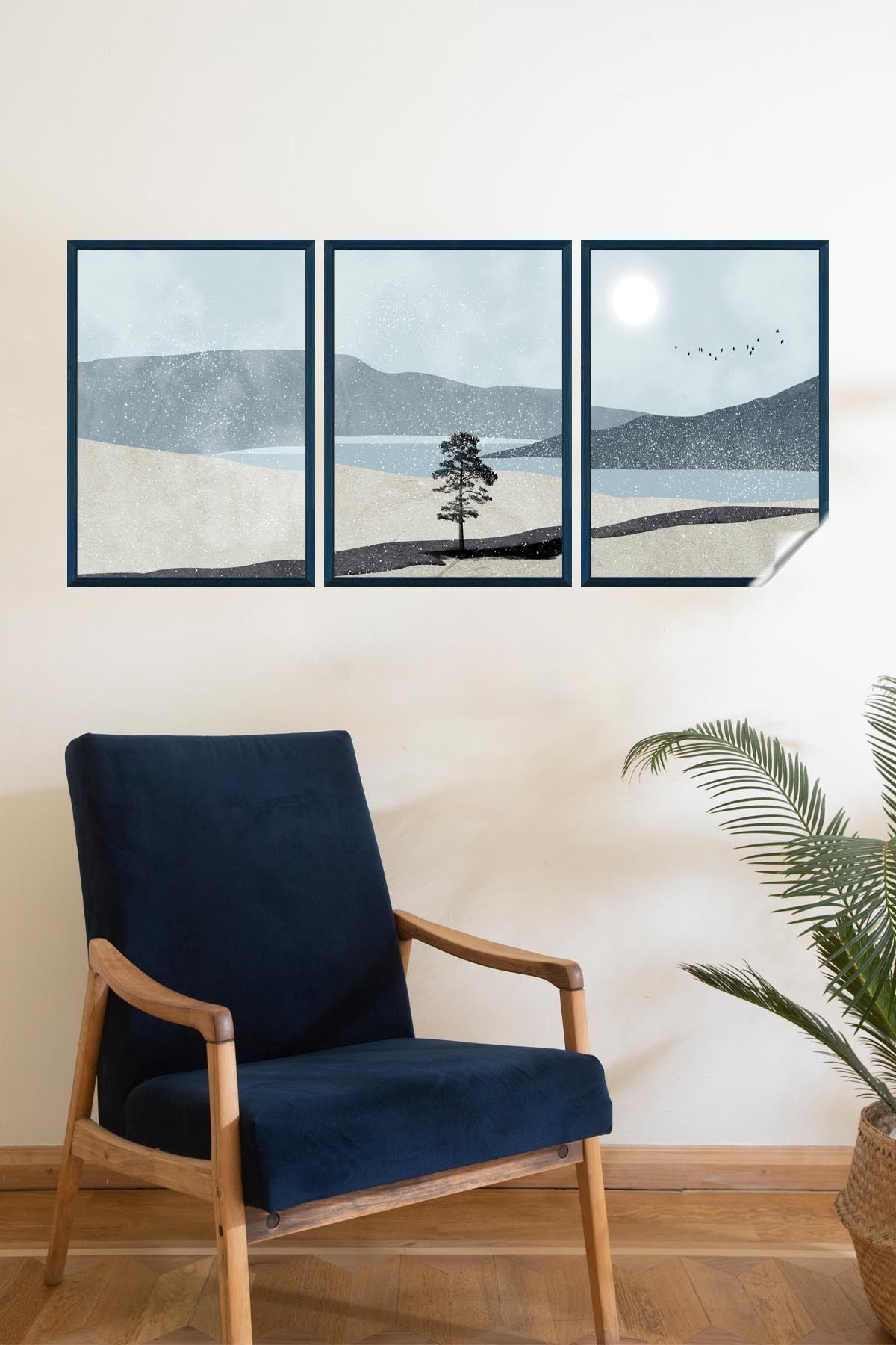 Akıllı Kağıt Statik Tutunma Özellikli Çerçeve Görünümlü 50 x 70 Cm Modern Tablo Poster Ağaç Model 5