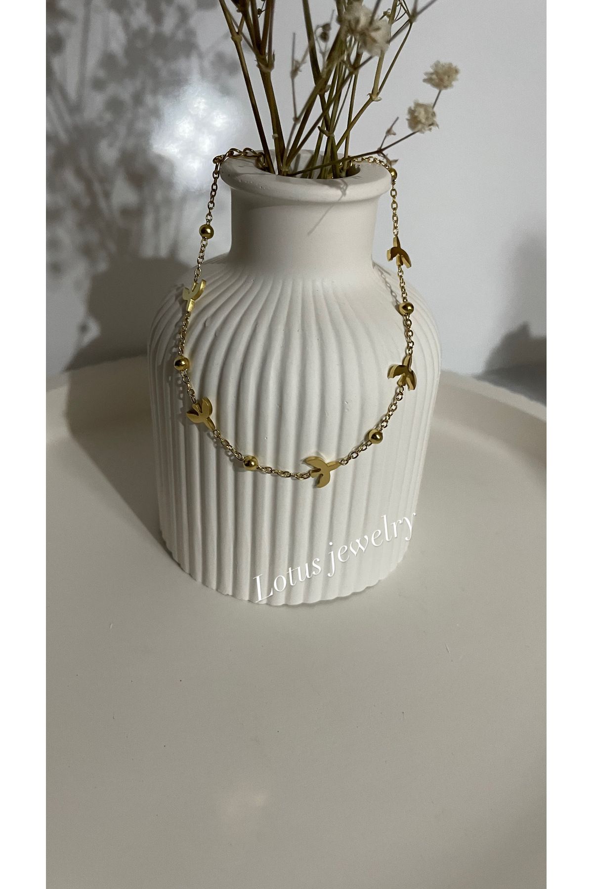 Lotus Jewelry Paslanmaz çelik Dori kahve martı detaylı gold bileklik