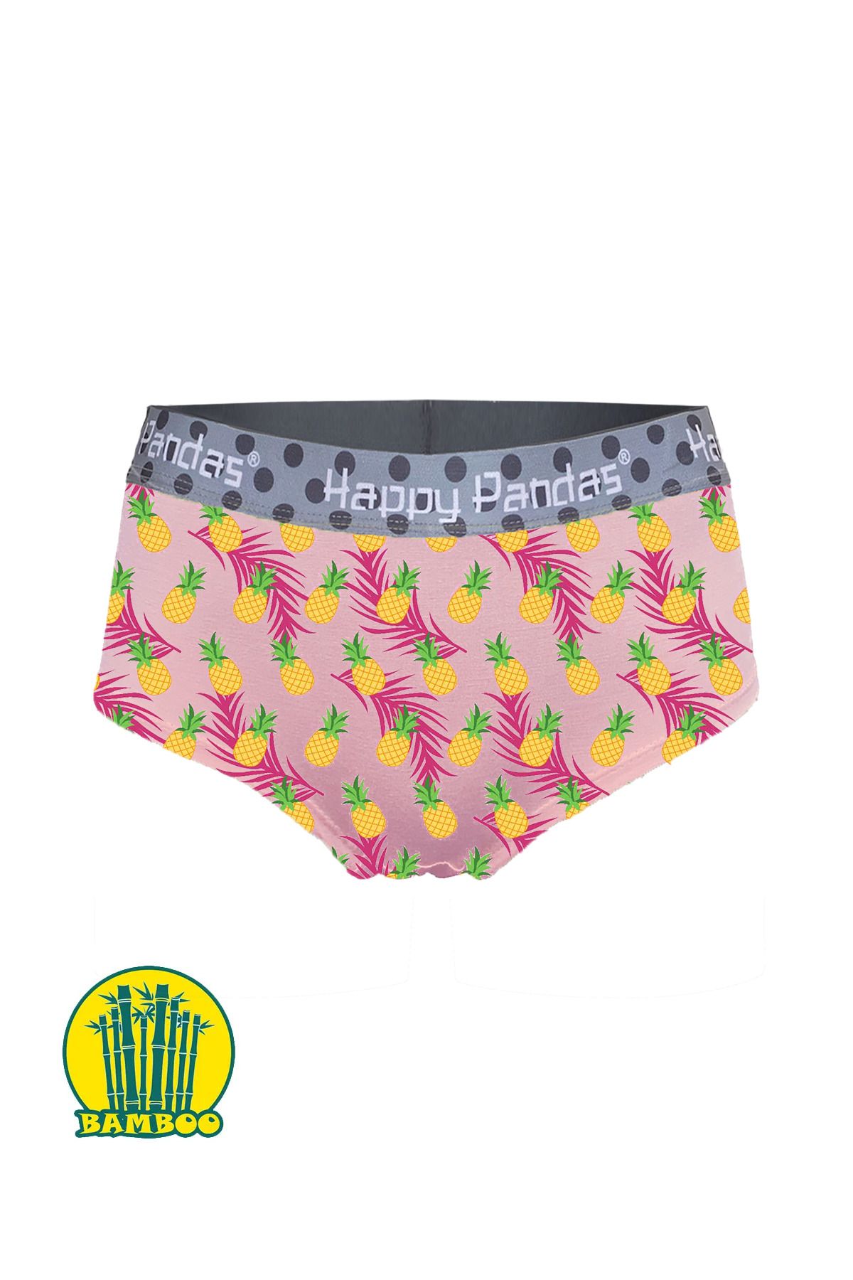 BRAINWEAR Kadın Likralı Bambu Dijital Baskılı Hipster Boxer Külot - Happy Pandas Creation