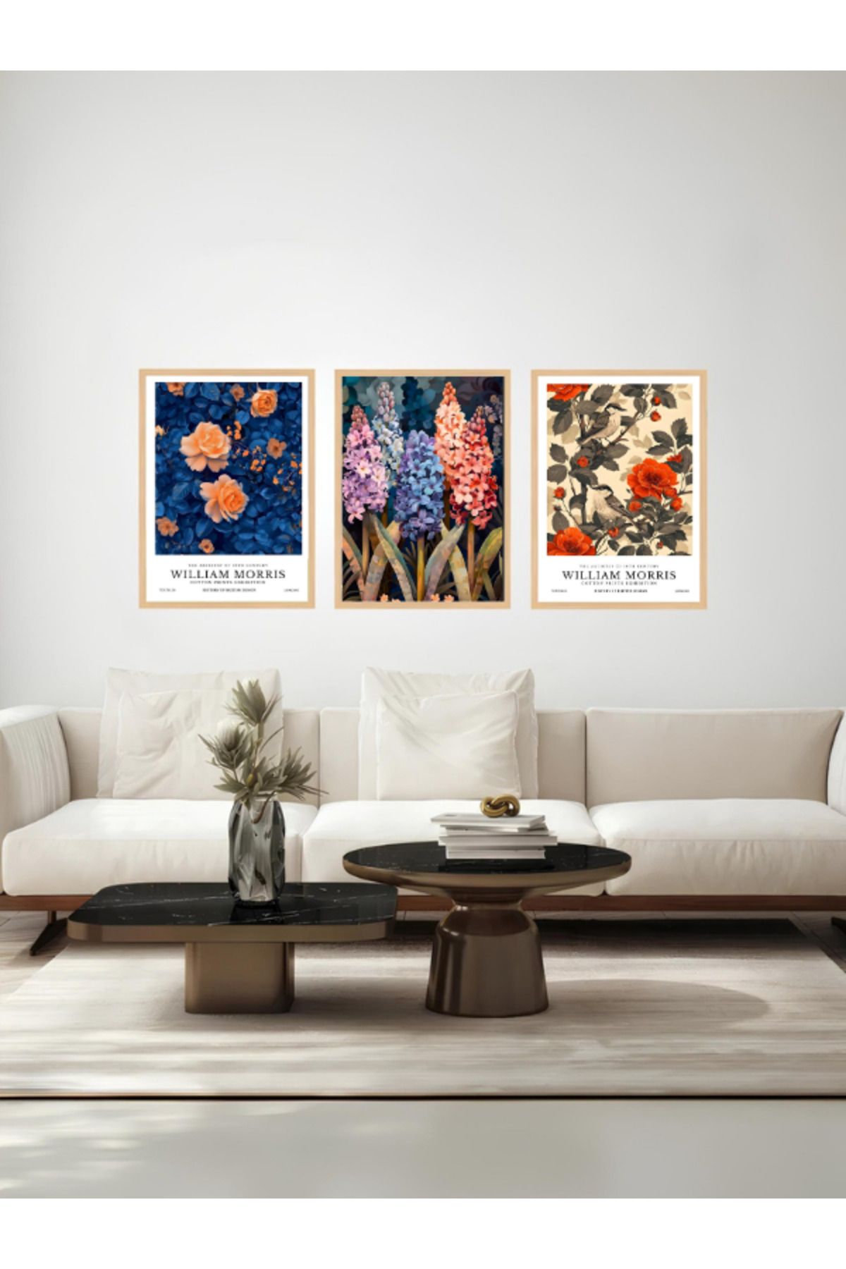 Tuba Decor 3 Parça Ahşap Çerçeve Görünümlü bohem MDF Tablo Seti