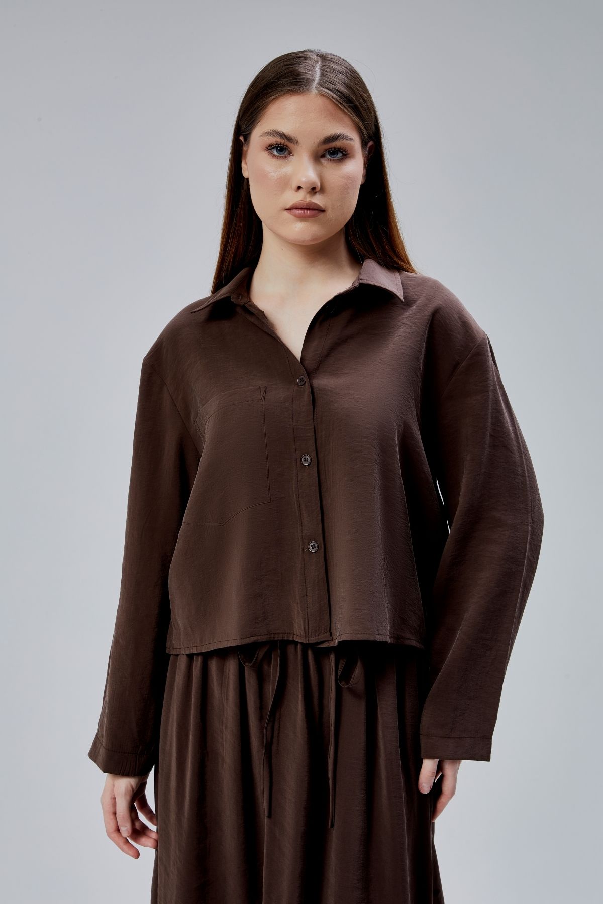 Bolivente Kahverengi Oversize Gömlek