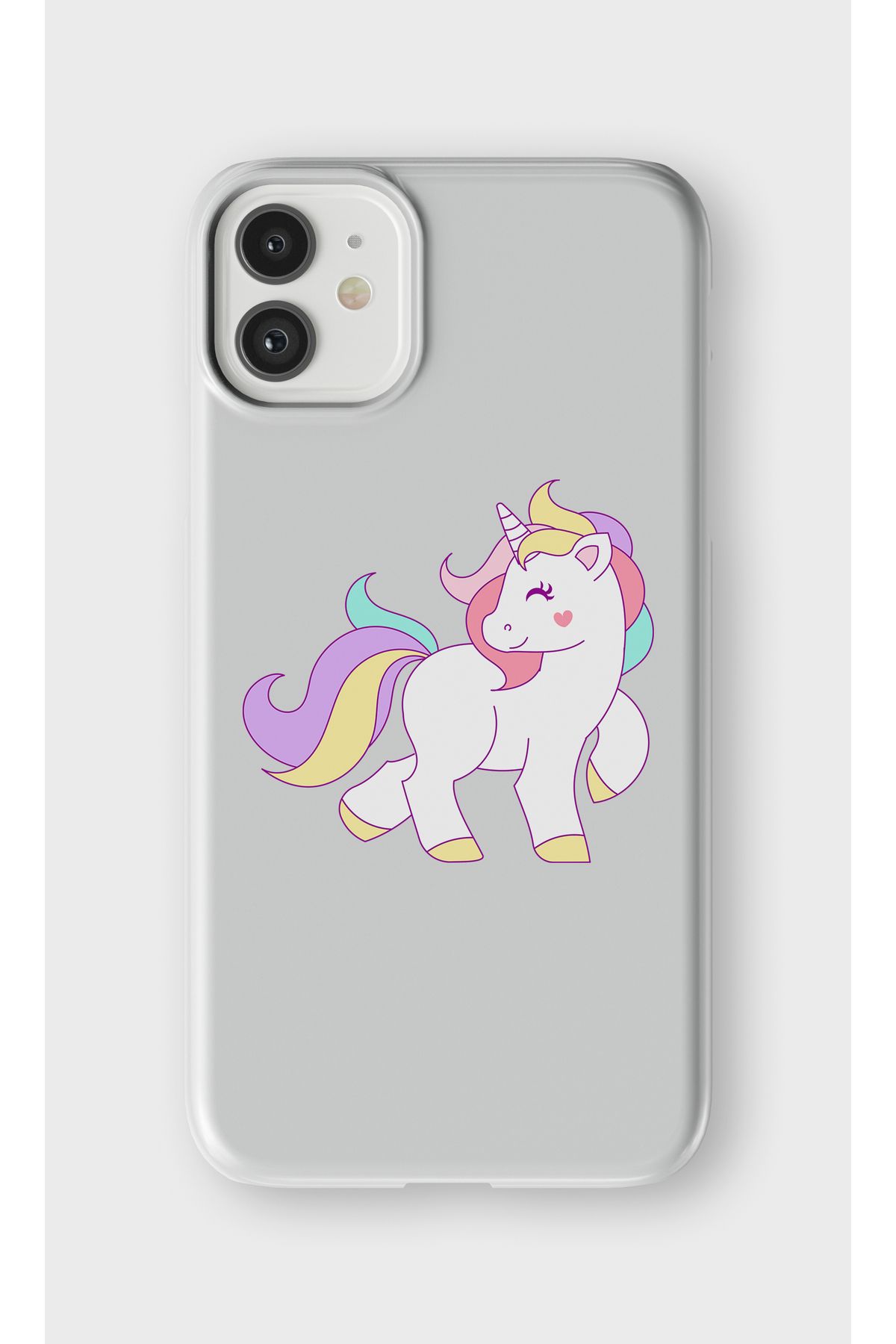 lelia iPhone 11 Uyumlu Unicorn Tasarımlı İçi Kadife Lansman Beyaz Silikon Kılıf