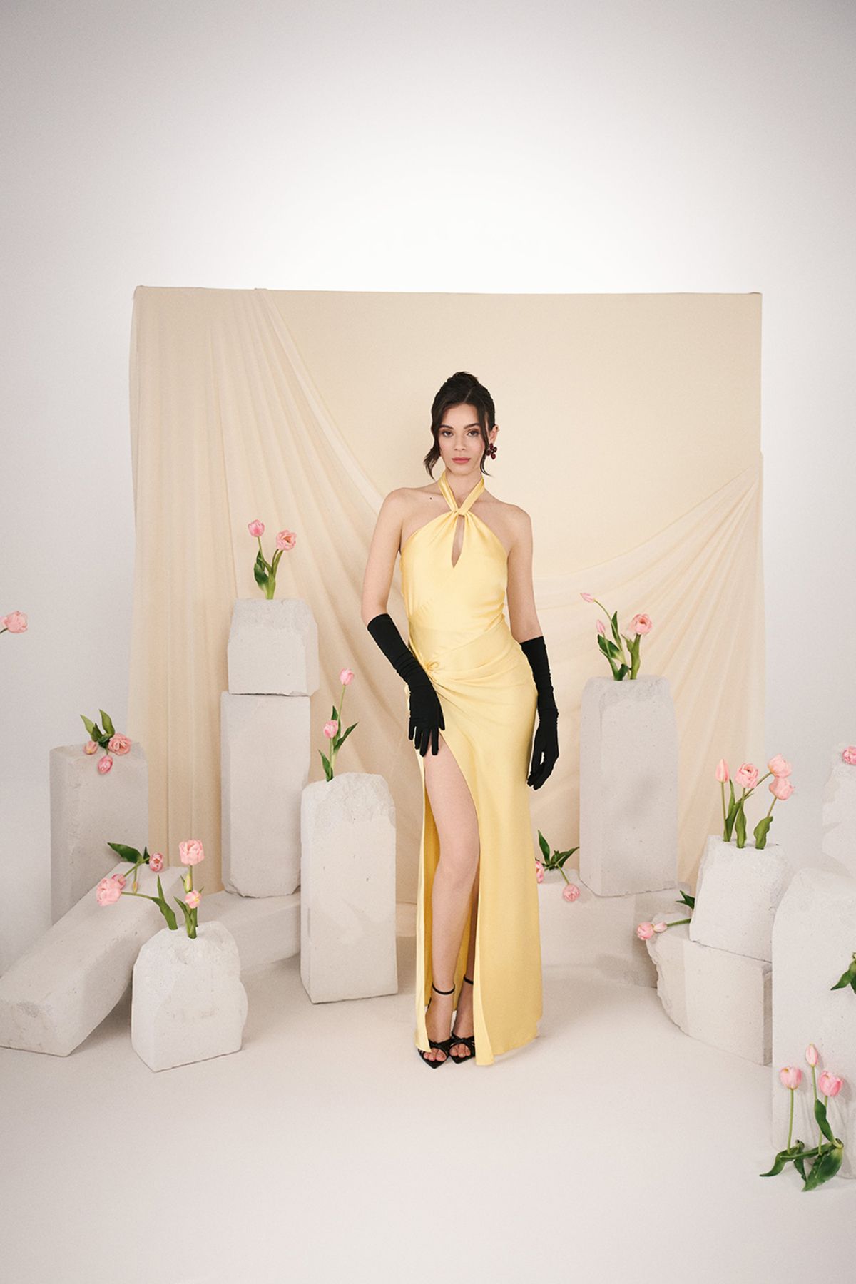 Forever 21 Saten Halter Maxi Elbise