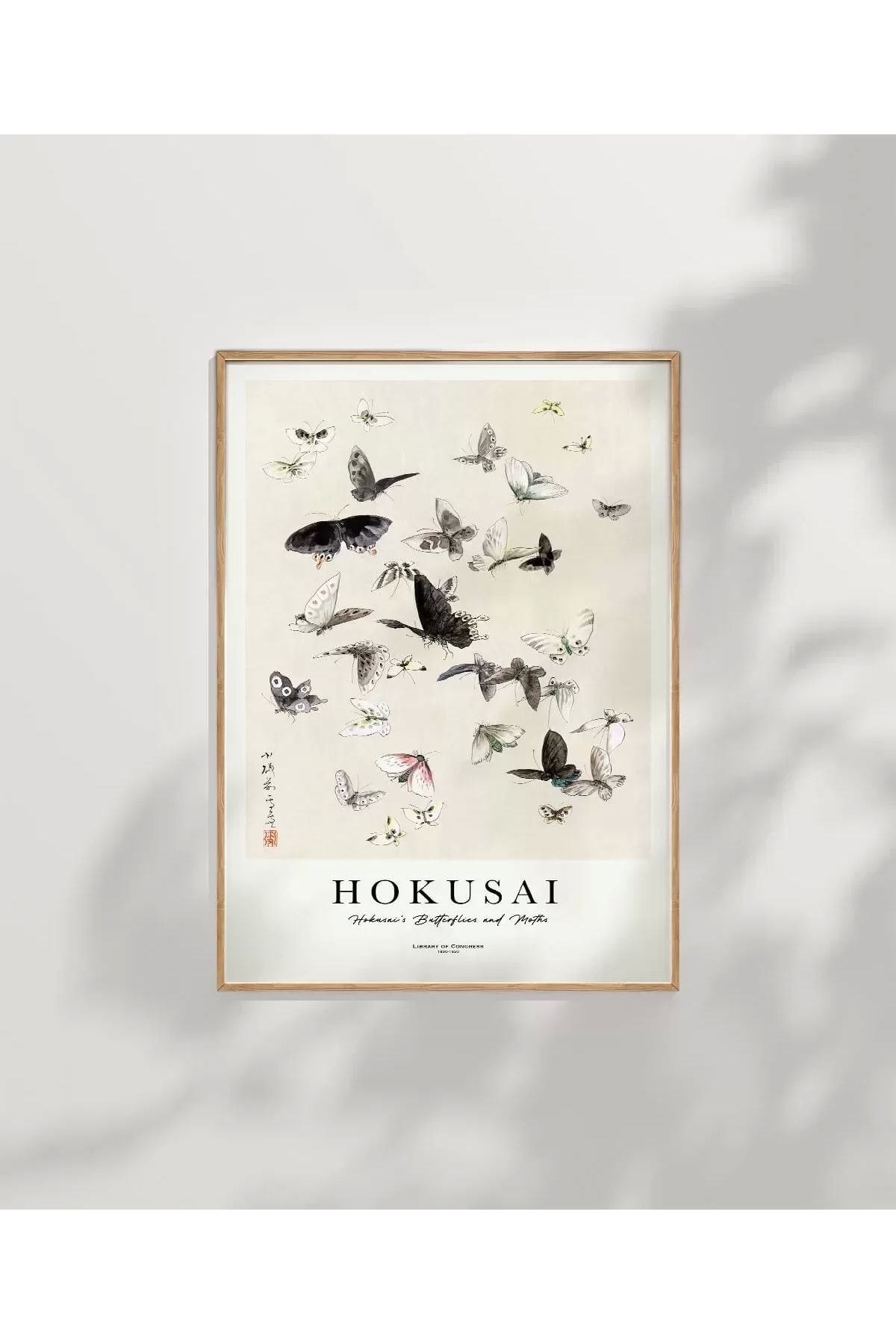 VOGLOO Çerçevesiz Poster Hokusai Hokusai'nin Kelebekleri ve Güveleri
