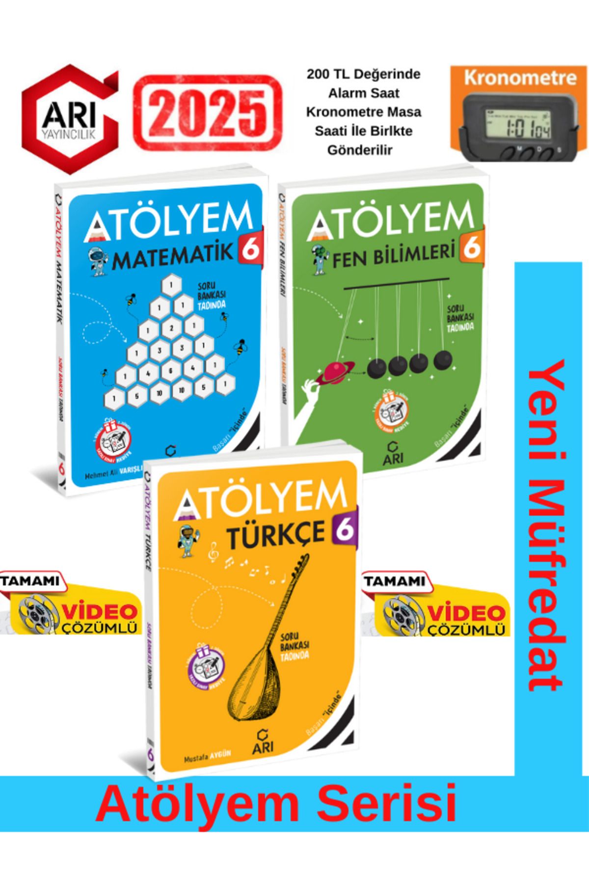 Arı Yayıncılık 6.Sınıf Matematik-Türkçe-Fen %100 Yeni Müfredat Video Çözümlü Soru Bankası+Kronometre