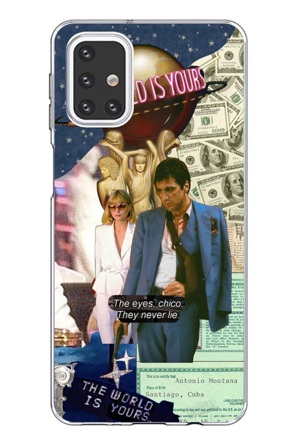 TechTree Samsung Galaxy M31S Uyumlu Elvira Hancock & Tony Montana Tasarımlı Şeffaf Silikon Kılıf