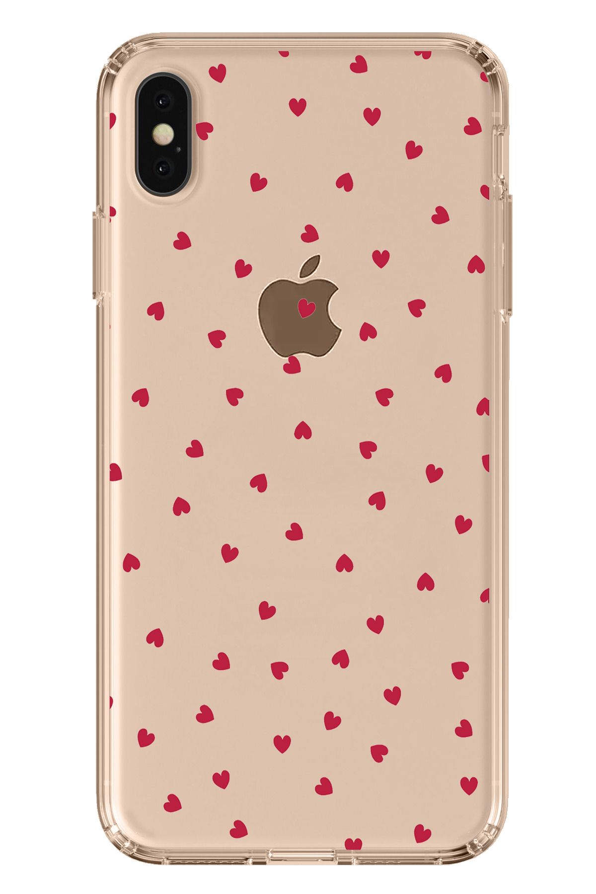 TechTree iPhone XS MAX Uyumlu Kırmızı Kalpler Tasarımlı Şeffaf Silikon Kılıf