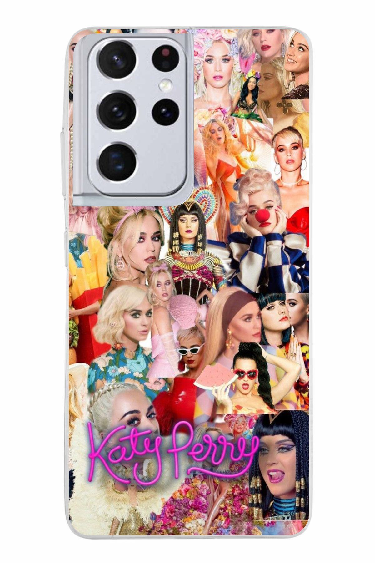 TechTree Samsung Galaxy S21 ULTRA Uyumlu Katy Perry Kolaj Şeffaf Silikon Kılıf