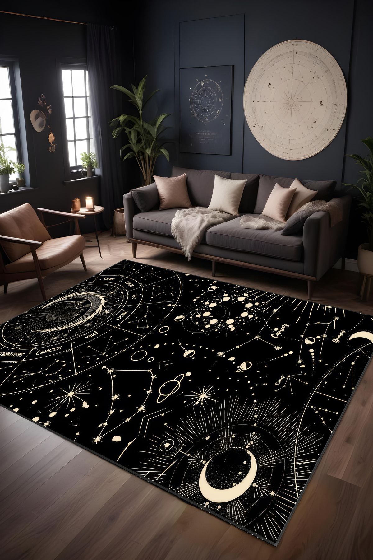 Liriya Makinede yıkanabilir astronomi desen kaymaz taban leke tutmaz salon halısı genç halısı çocuk halısı