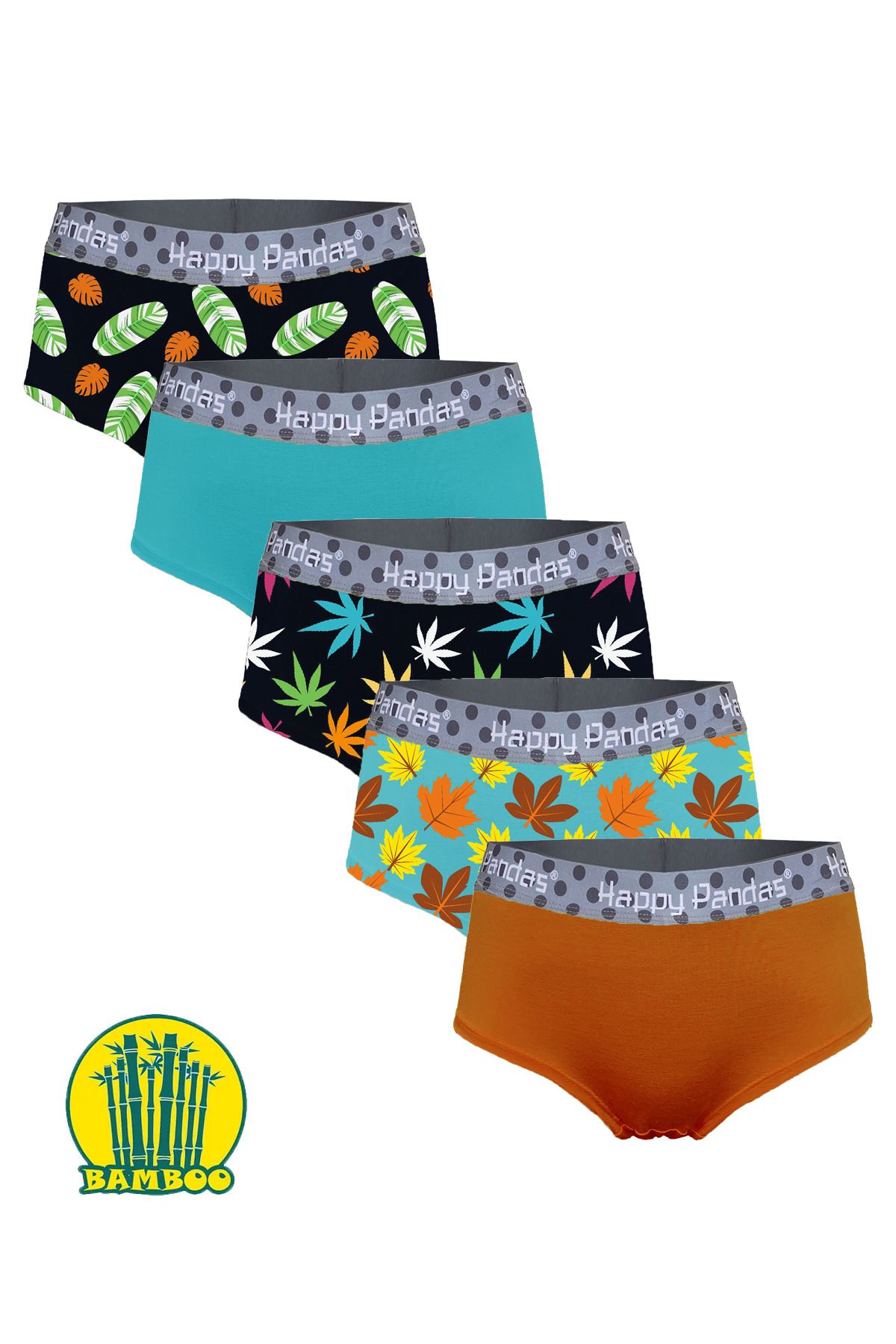BRAINWEAR Kadın 5'li Paket Likralı Bambu Dijital Baskılı Hipster Boxer Külot - Happy Pandas Creation