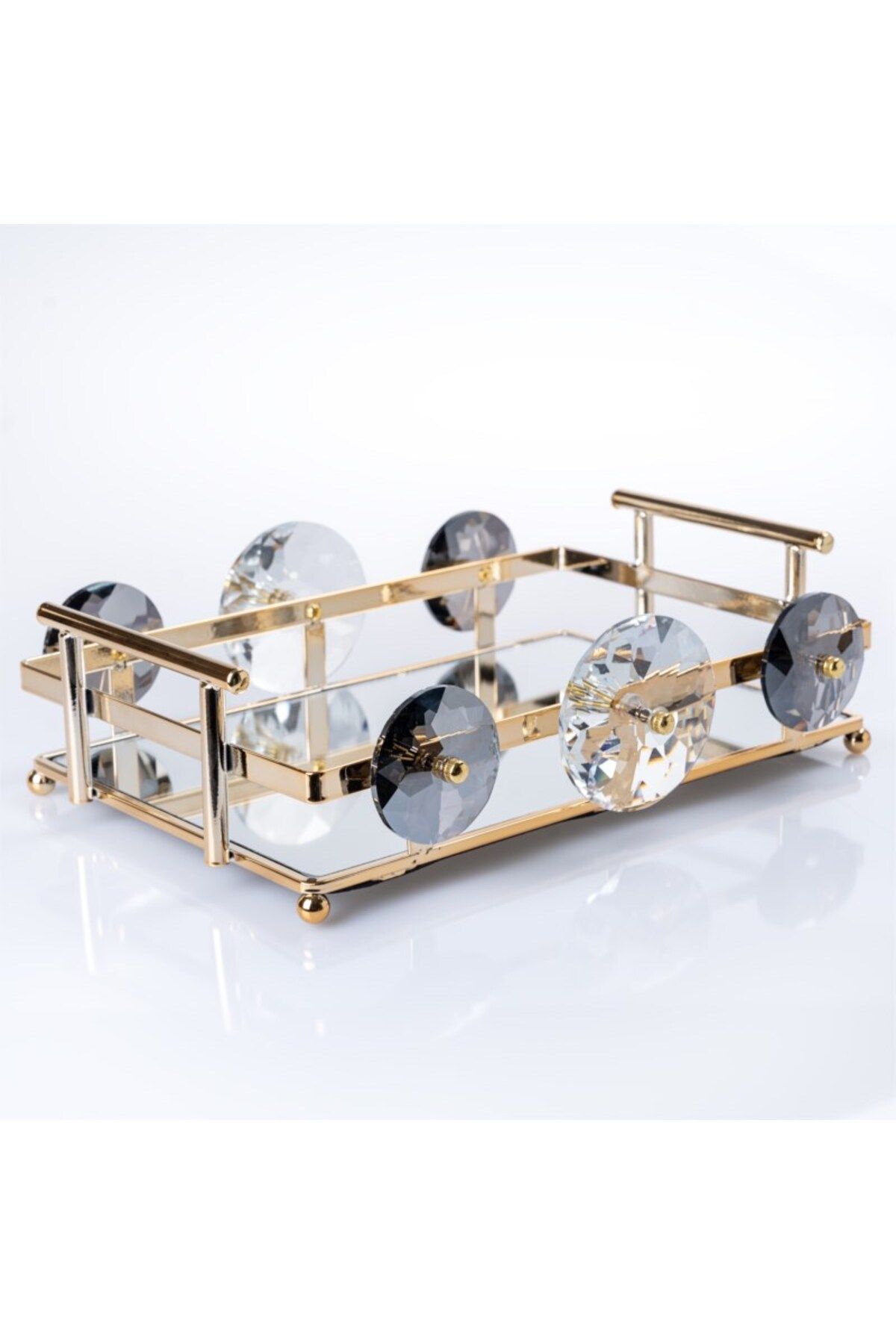 Hinora-Stylish Tray Set with Round Large Stones and 2 Rectangular Mirrors 2