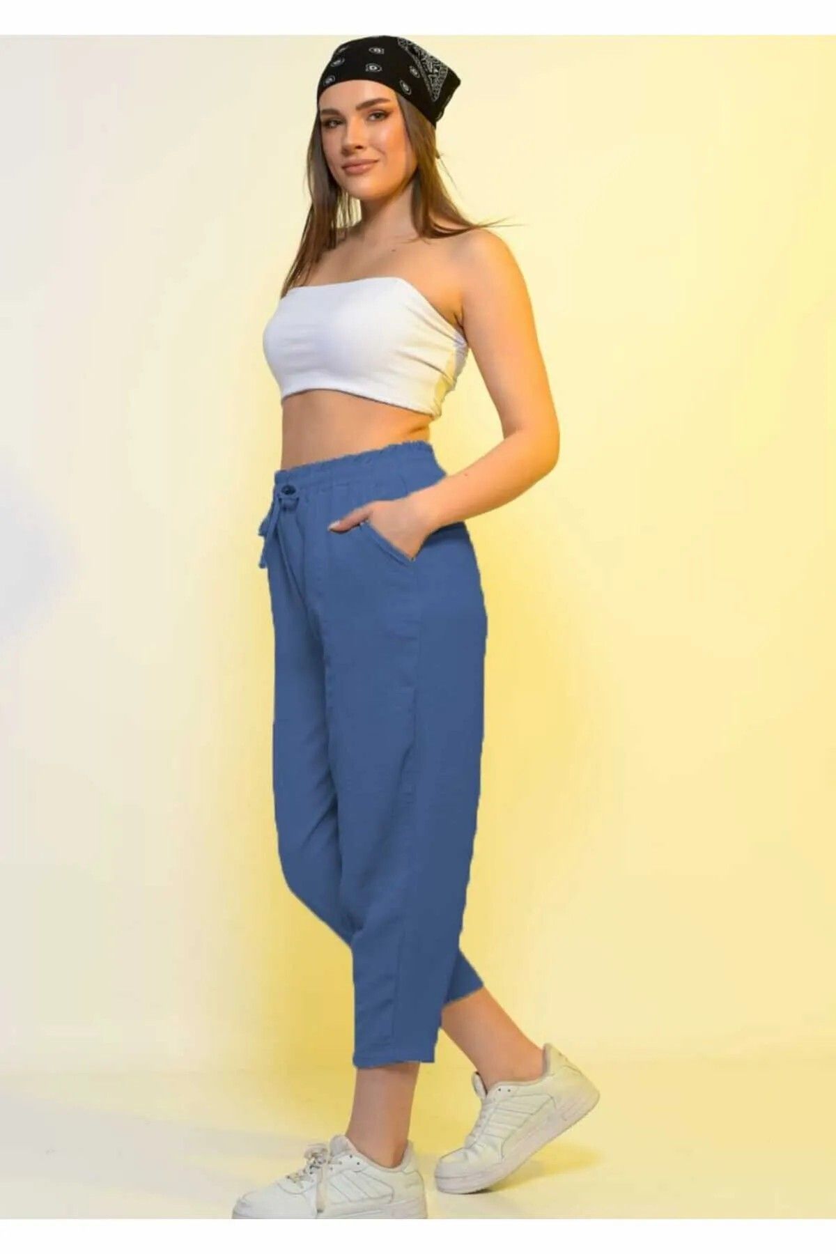 shop Yeni Sezon Yüksek Bel Ince Yazlik Rahat Pamuklu Slouchy Mavi Pantolon