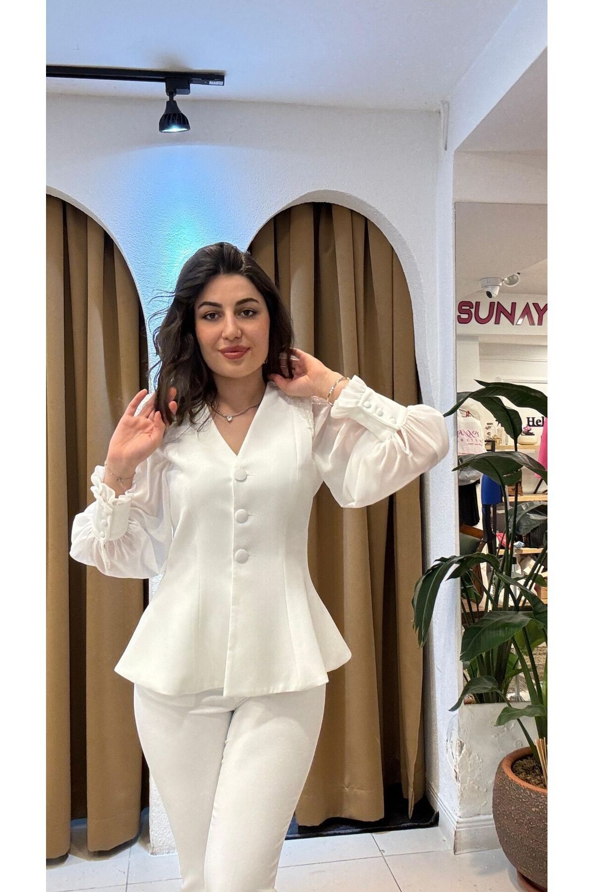 SUNAYBUTİK BEYAZ TÜL PANTOLON TAKIM-BEYAZ - 38