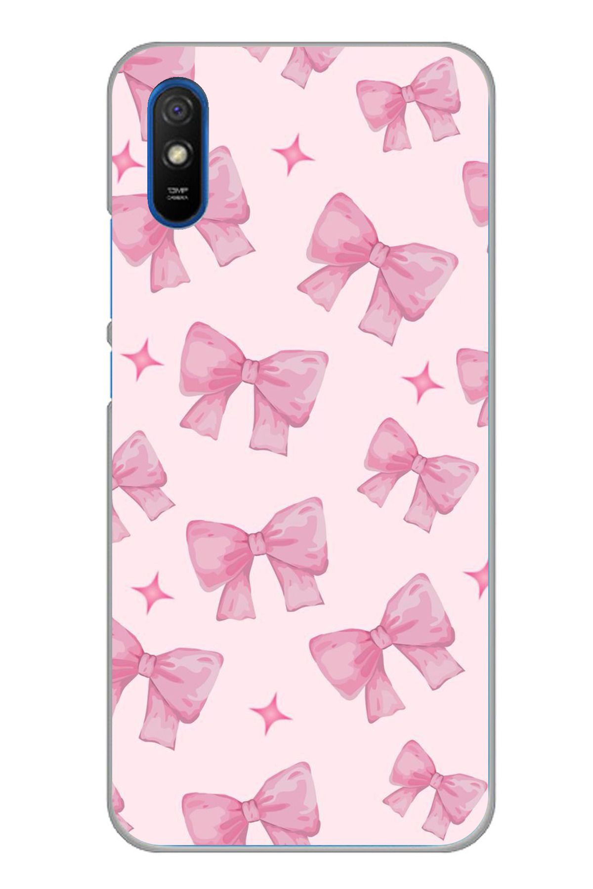 TechTree Redmi 9A Uyumlu Pembe Fiyonklar Şeffaf Silikon Kılıf