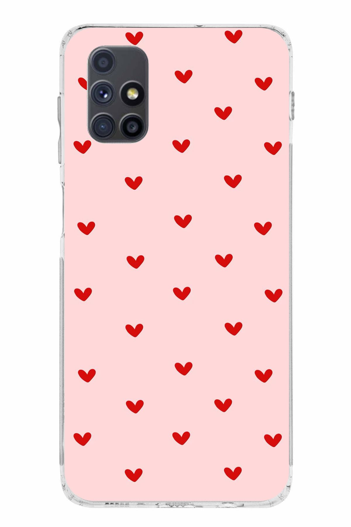 TechTree Samsung Galaxy M51 Uyumlu Kırmızı Minik Kalpler Şeffaf Silikon Kılıf