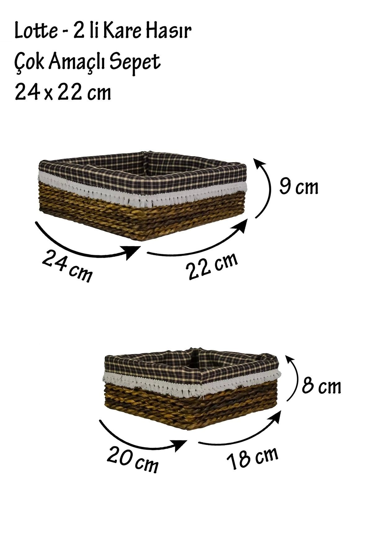 AVANTAGE HOME-Lotte - 2 Pieces Rectangular Wicker Multi-Purpose Basket 29 X 19 Cm 6