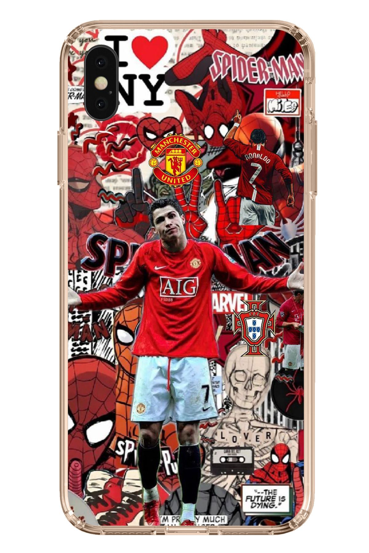 TechTree iPhone XS MAX Uyumlu Kırmızı Şeytanlar Ronaldo Tasarımlı Şeffaf Silikon Kılıf