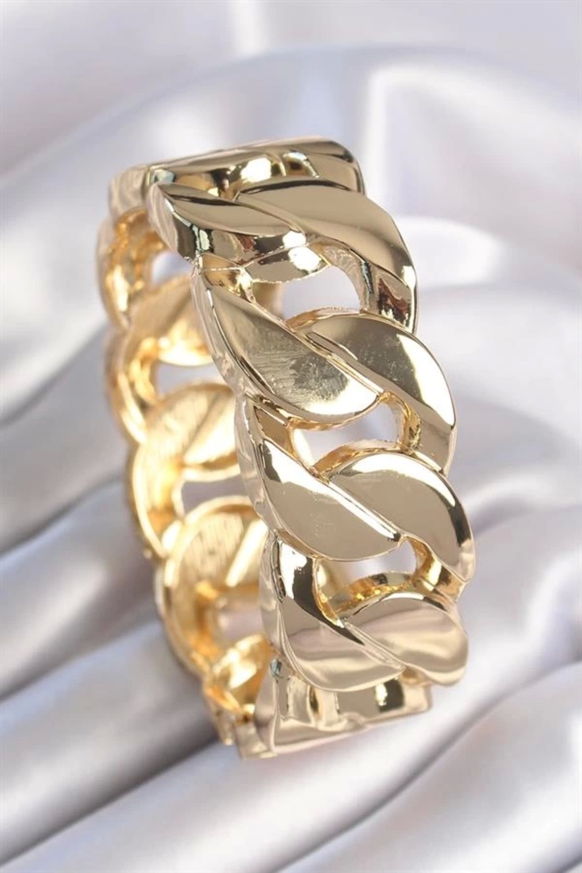Lale Moda Pirinç Gold Renk Zincir Model Kadın Kelepçe