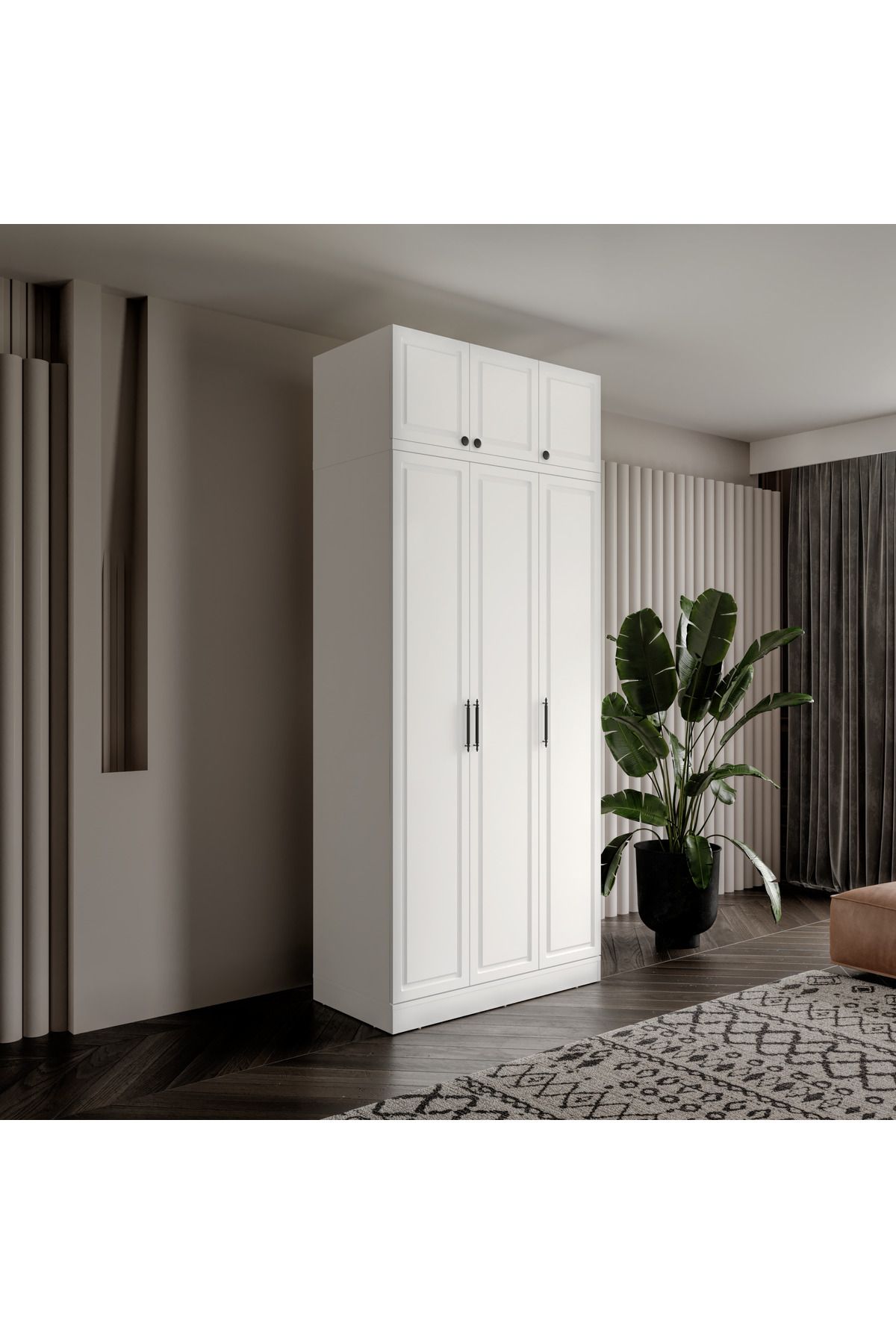 GuneyStore Ücretsiz Montaj Milas 3 Kapaklı Komple MDF Yüklüklü Gardırop