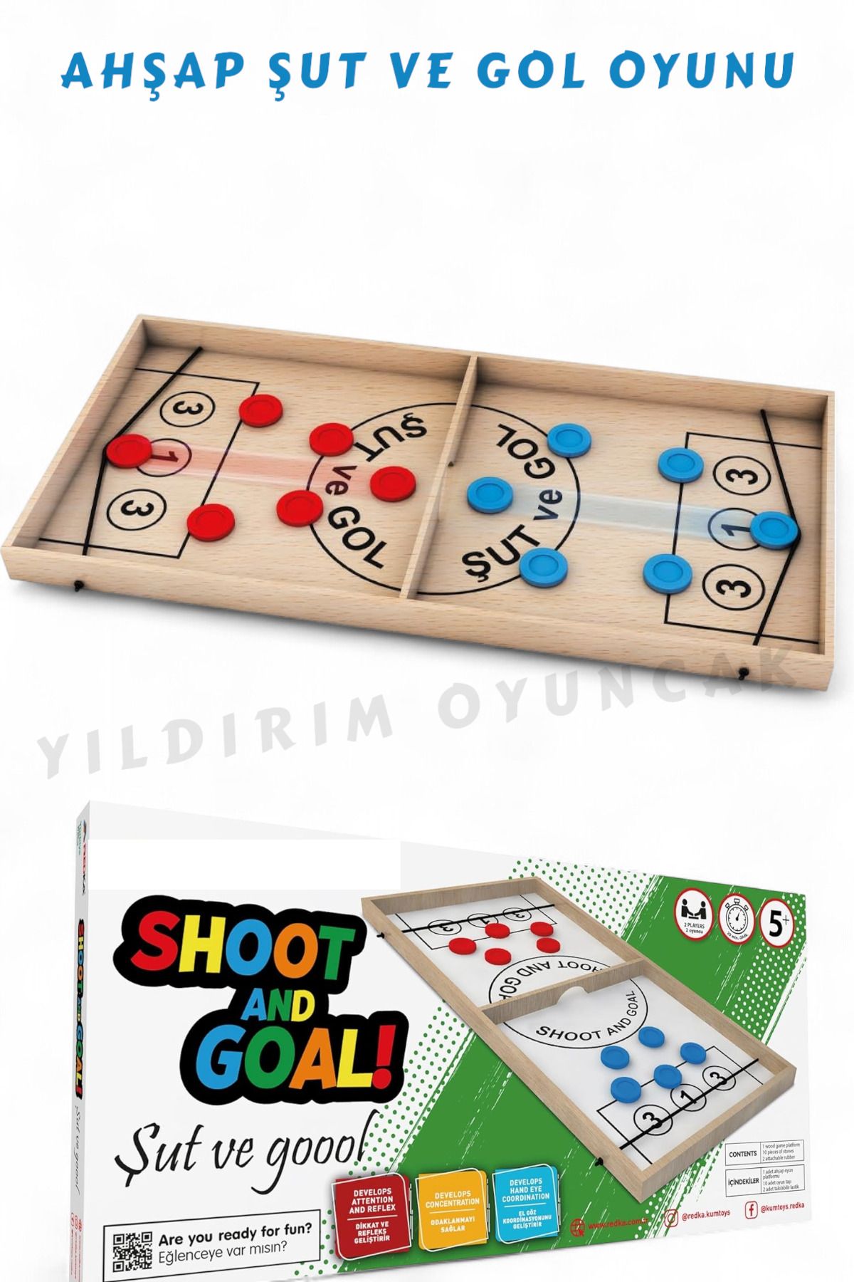 YILDIRIM OYUNCAK Ahşap Lastik Fırlatmalı Futbol Şut Ve Gol Hızlı Sapan Masa Futbol 52 cm