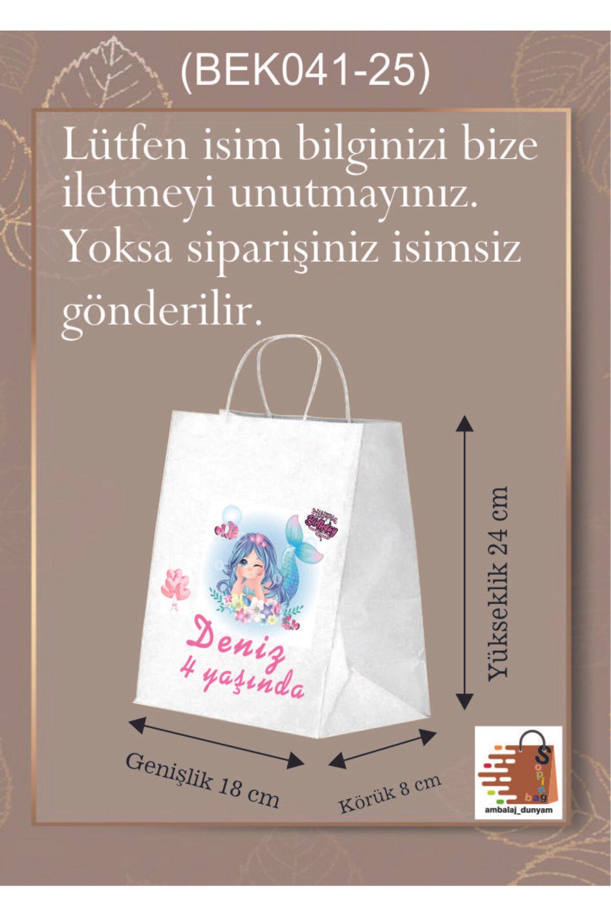 AMBALAJDÜNYAM 25 Bucăți Pungi / Pungi Pentru Cadou De Aniversare Cu Vizualizare Sirenă (18*8*24) - One Size