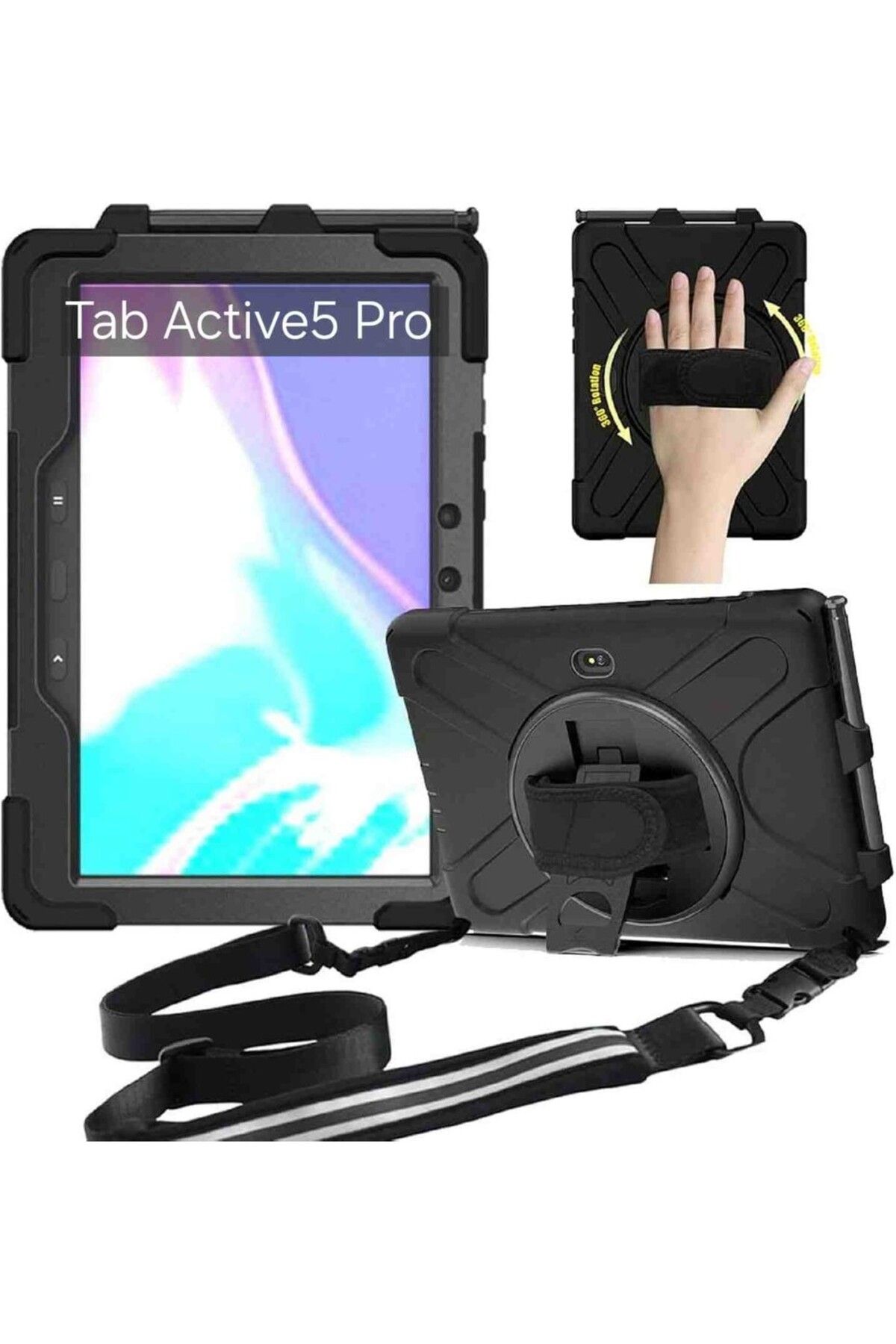 Fogy Samsung Galaxy Tab Active5 Pro SM-X350 Uyumlu Tam Koruyuculu Askılı Standlı Zirh Tank Kılıf