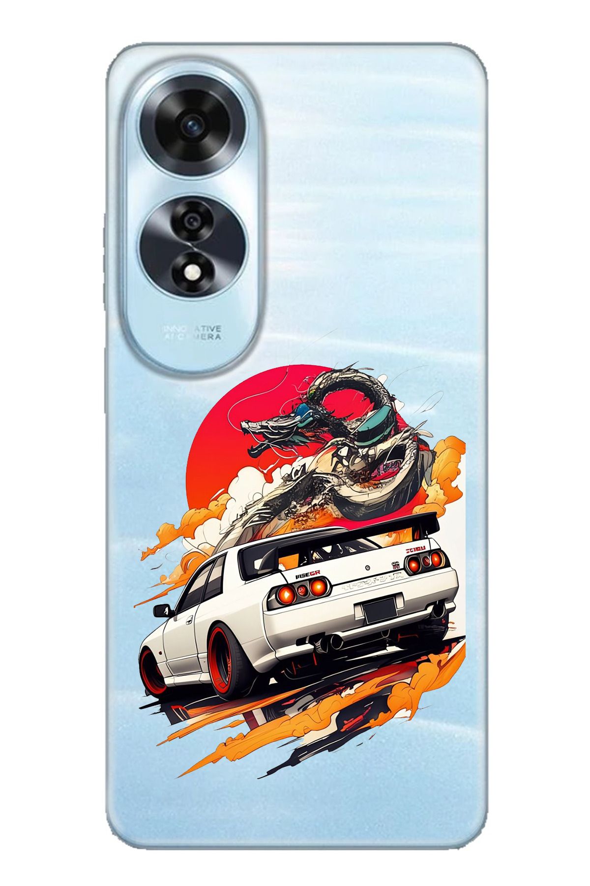 TechTree OPPO A60 Uyumlu GTR Güneş Ejderha Tasarımlı Şeffaf Silikon Kılıf
