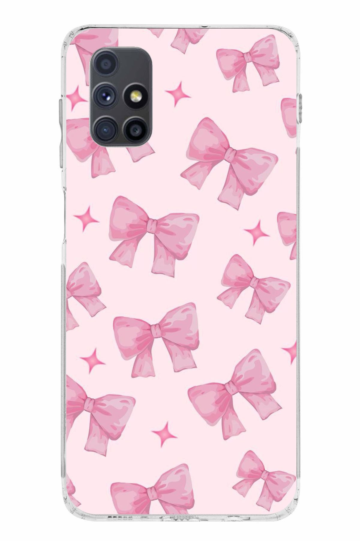 TechTree Samsung Galaxy M51 Uyumlu Pembe Fiyonklar Şeffaf Silikon Kılıf