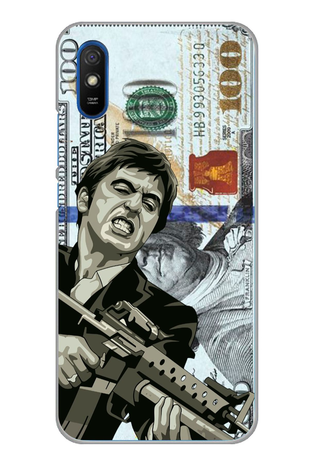 TechTree Redmi 9A Uyumlu Scarface Dolar Tasarımlı Şeffaf Silikon Kılıf